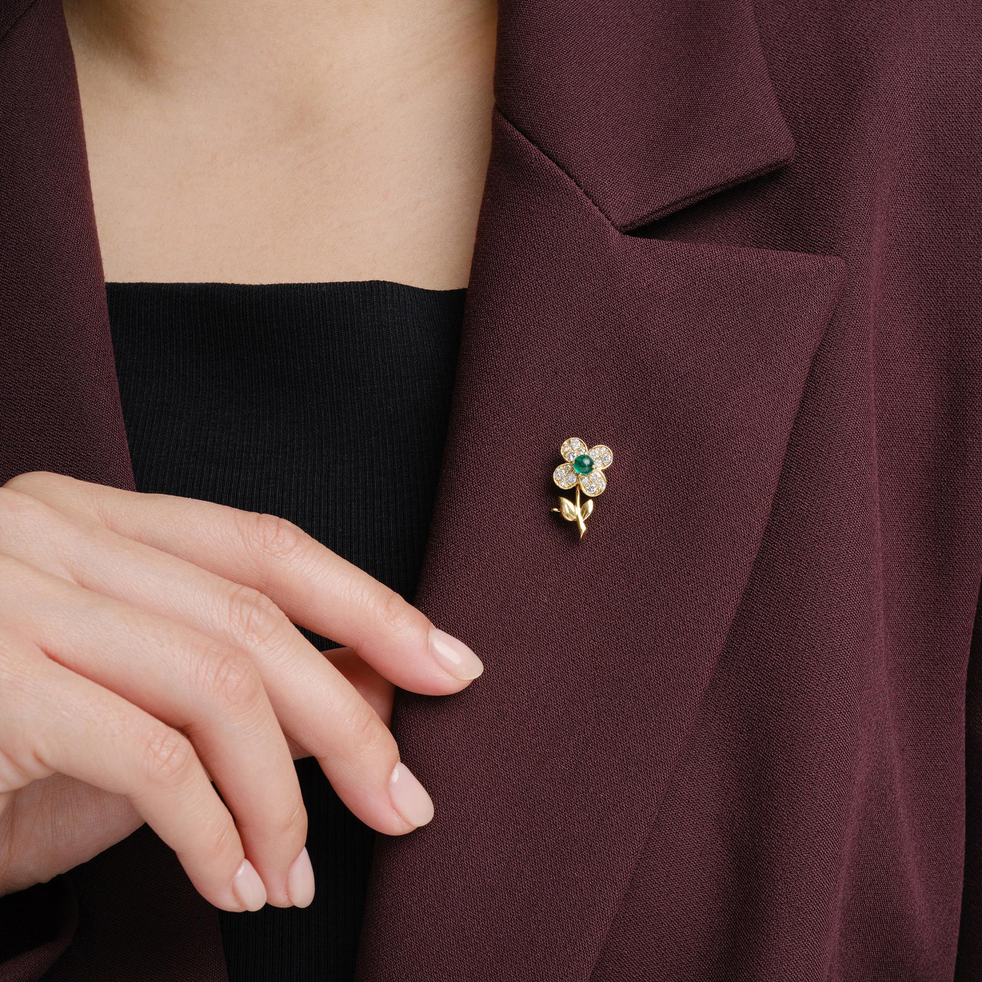 Vintage Van Cleef & Arpels Emerald and Diamond Flower Convertible Pin Pendant