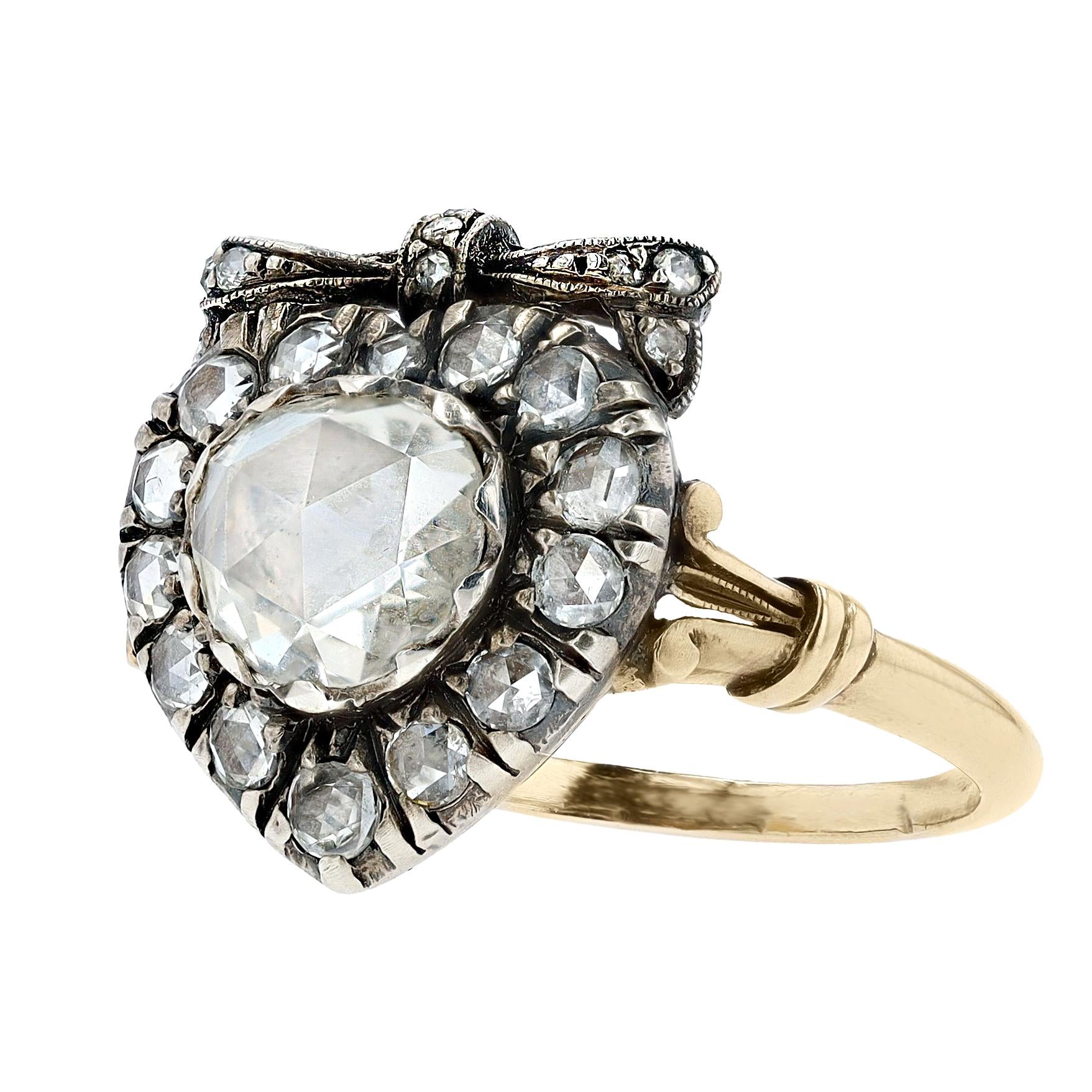 Georgian Revival Rose Cut Diamond Heart Engagement Ring