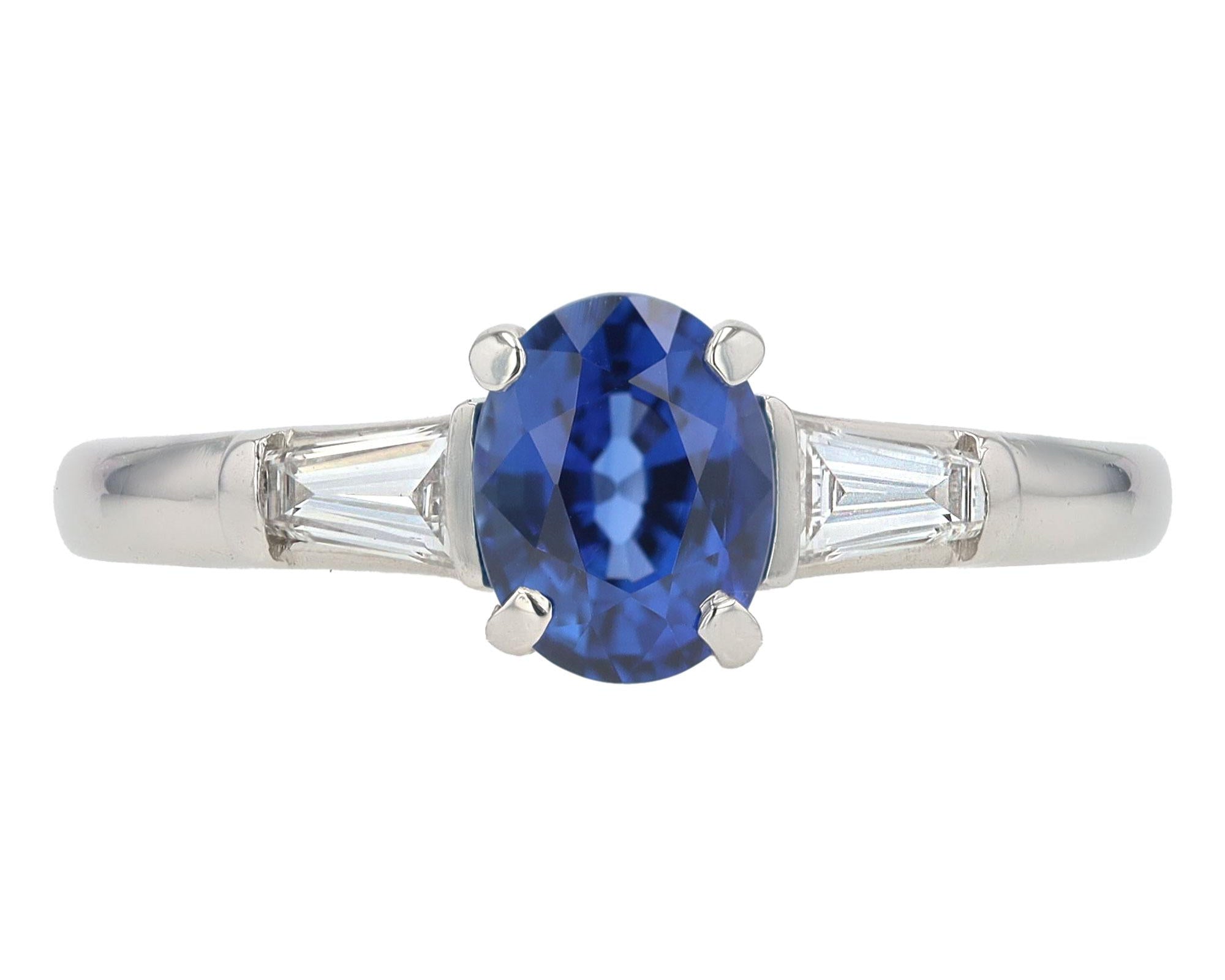 Vintage Platinum Tiffany & Co Oval Sapphire & Diamond 3 Stone Engagement Ring