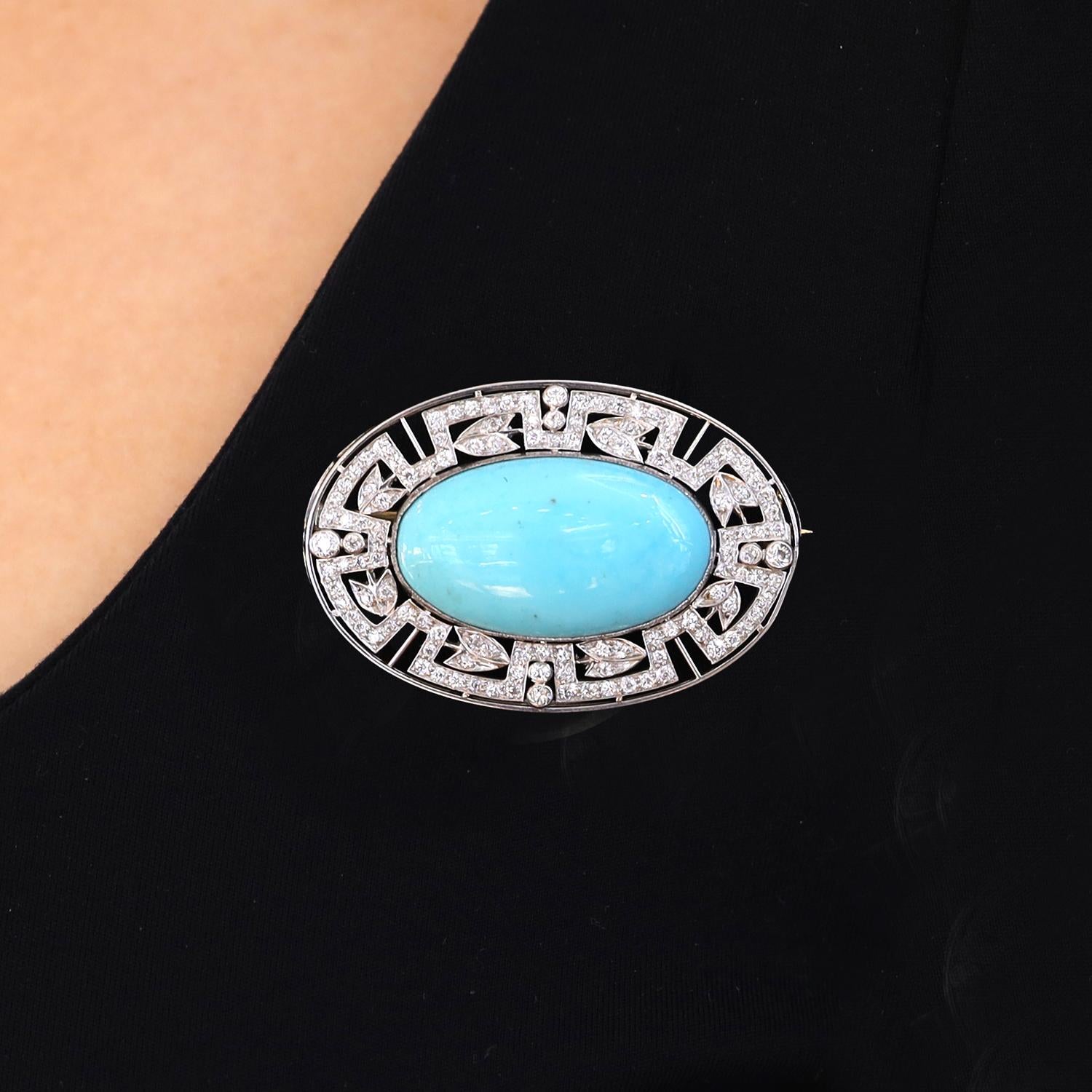 Antique Tiffany & Co Art Deco Turquoise and Diamond Platinum Brooch