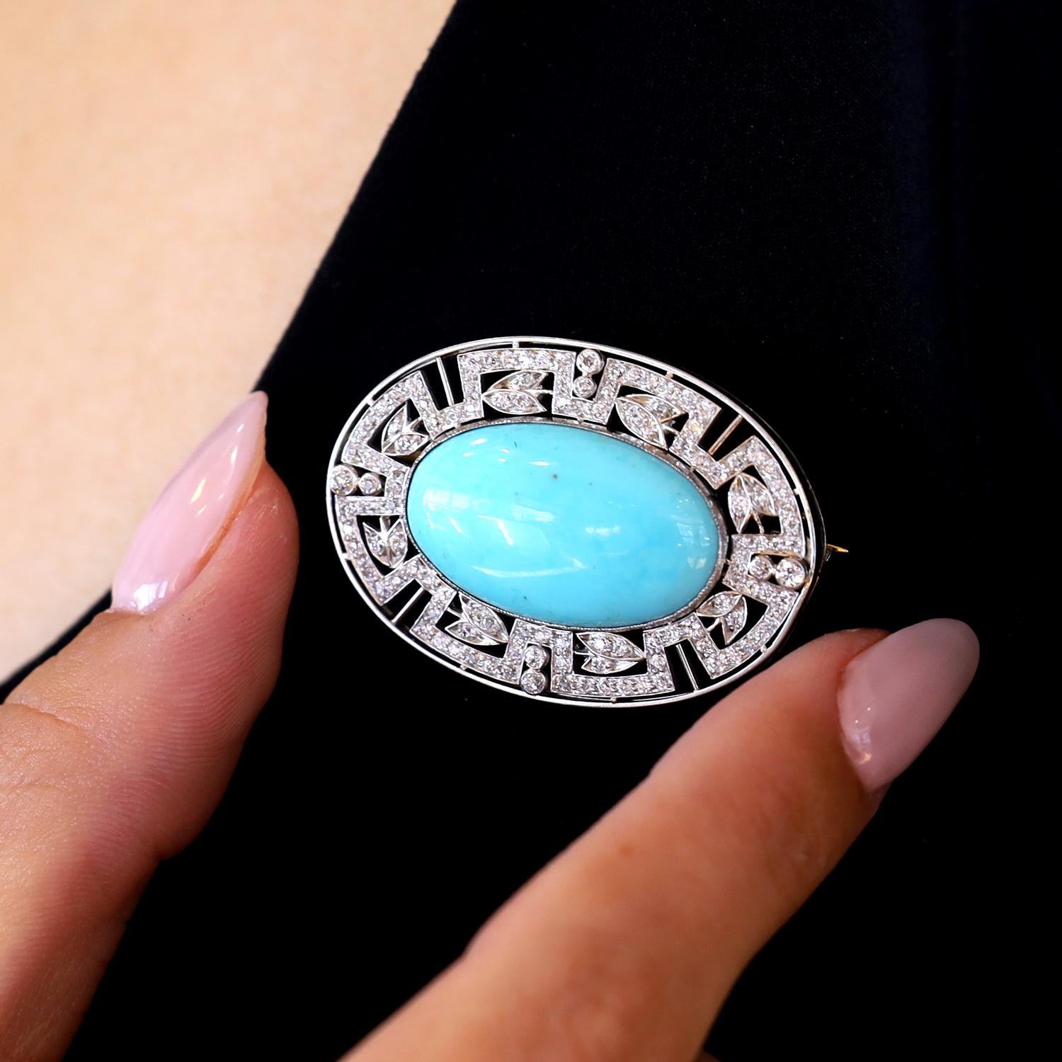 Antique Tiffany & Co Art Deco Turquoise and Diamond Platinum Brooch