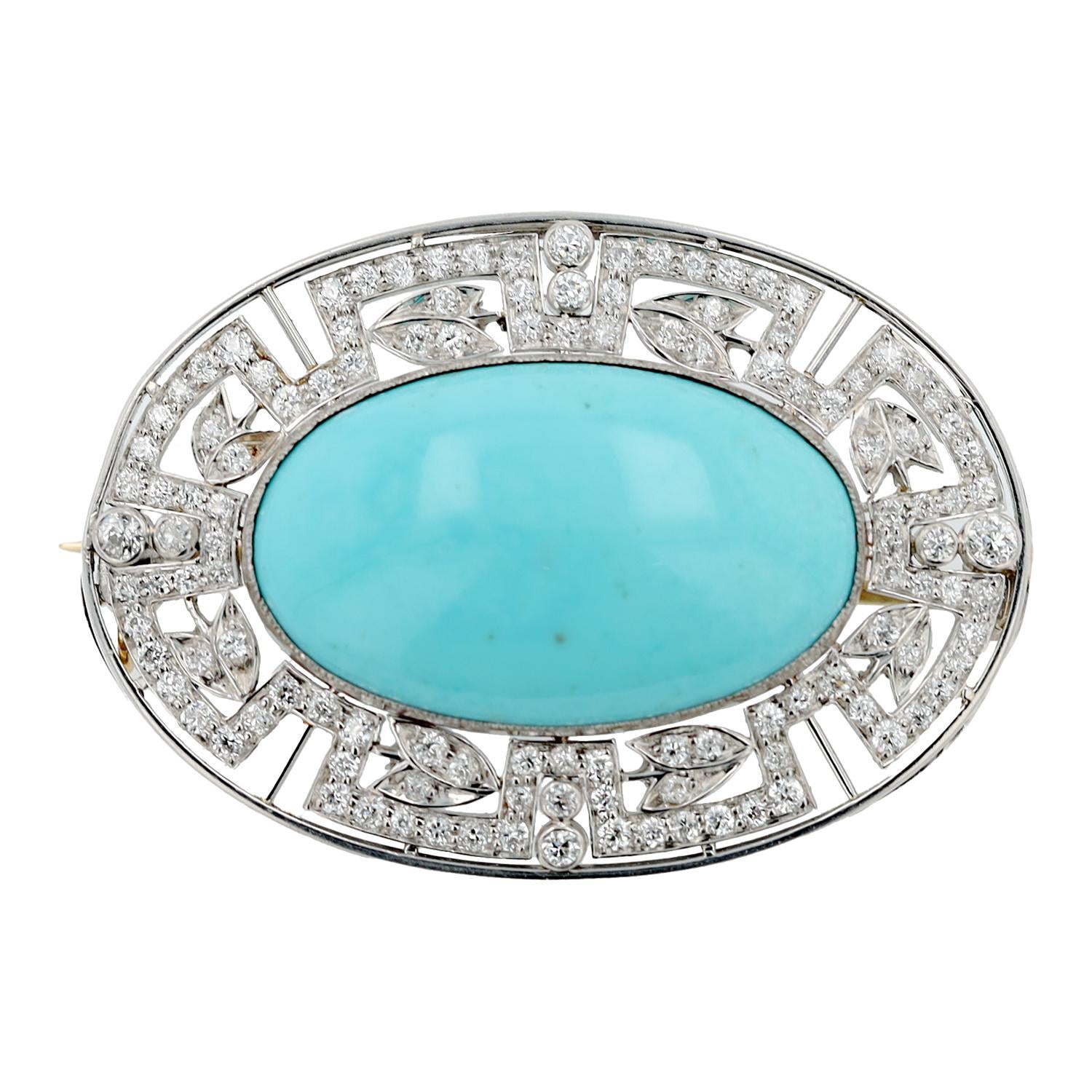 Antique Tiffany & Co Art Deco Turquoise and Diamond Platinum Brooch