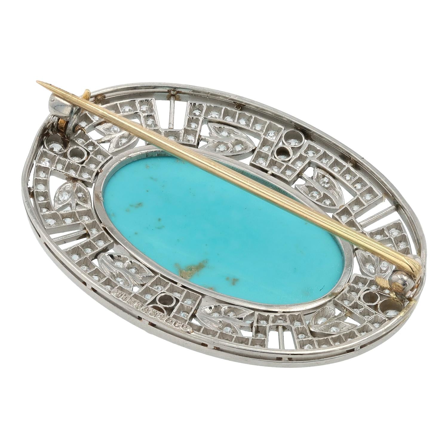 Antique Tiffany & Co Art Deco Turquoise and Diamond Platinum Brooch