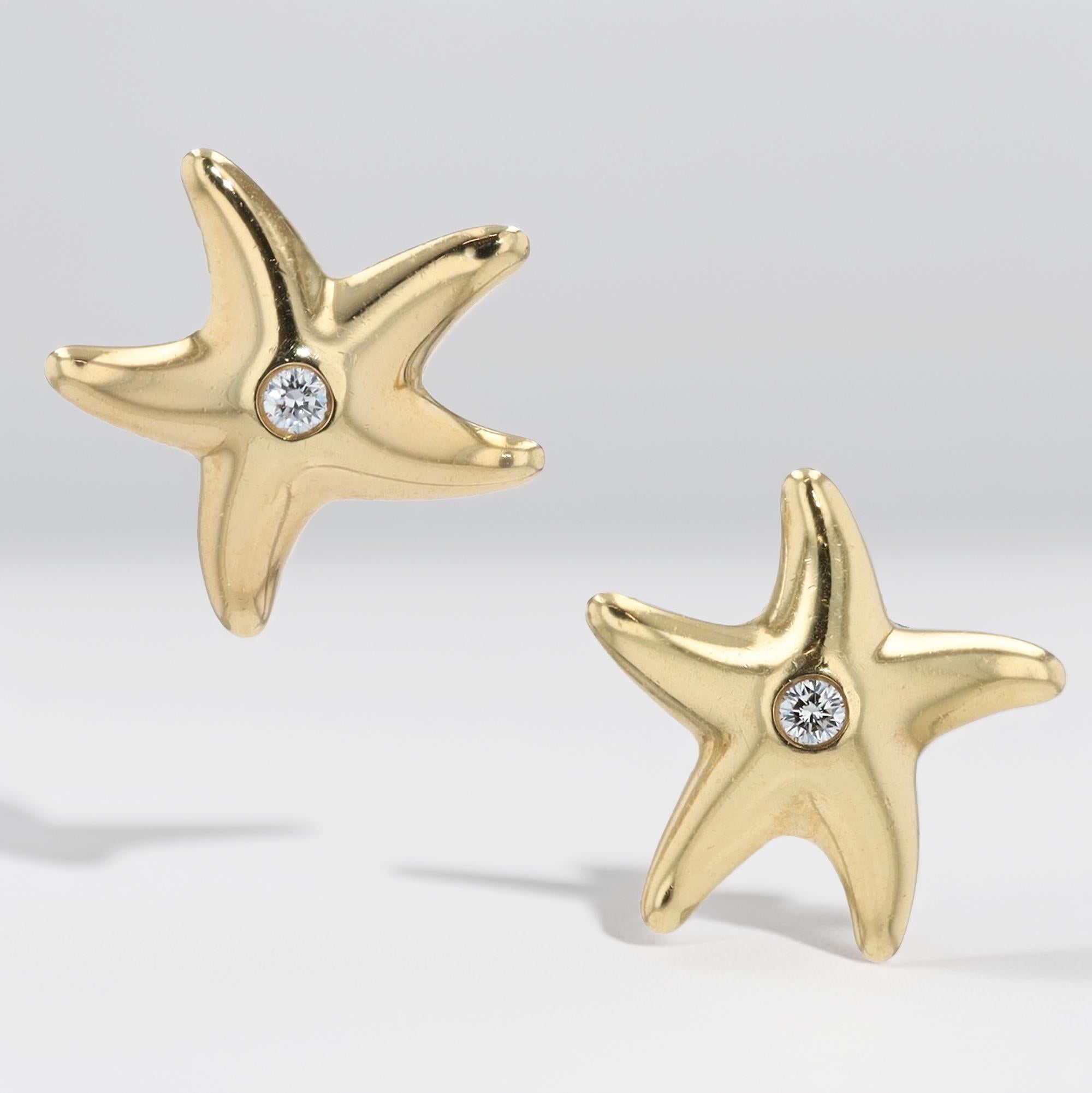 Vintage Tiffany & Co Elsa Peretti Diamond Starfish Gold Stud Earrings