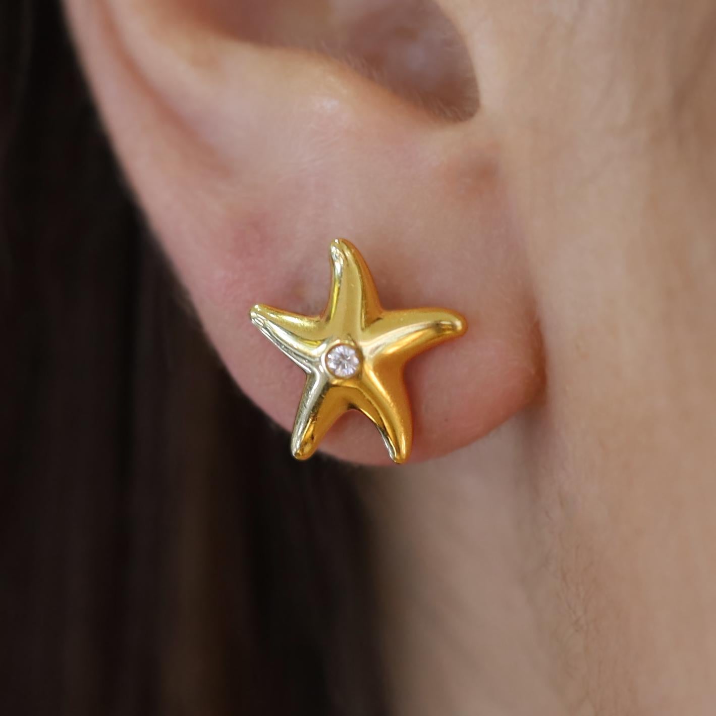 Vintage Tiffany & Co Elsa Peretti Diamond Starfish Gold Stud Earrings