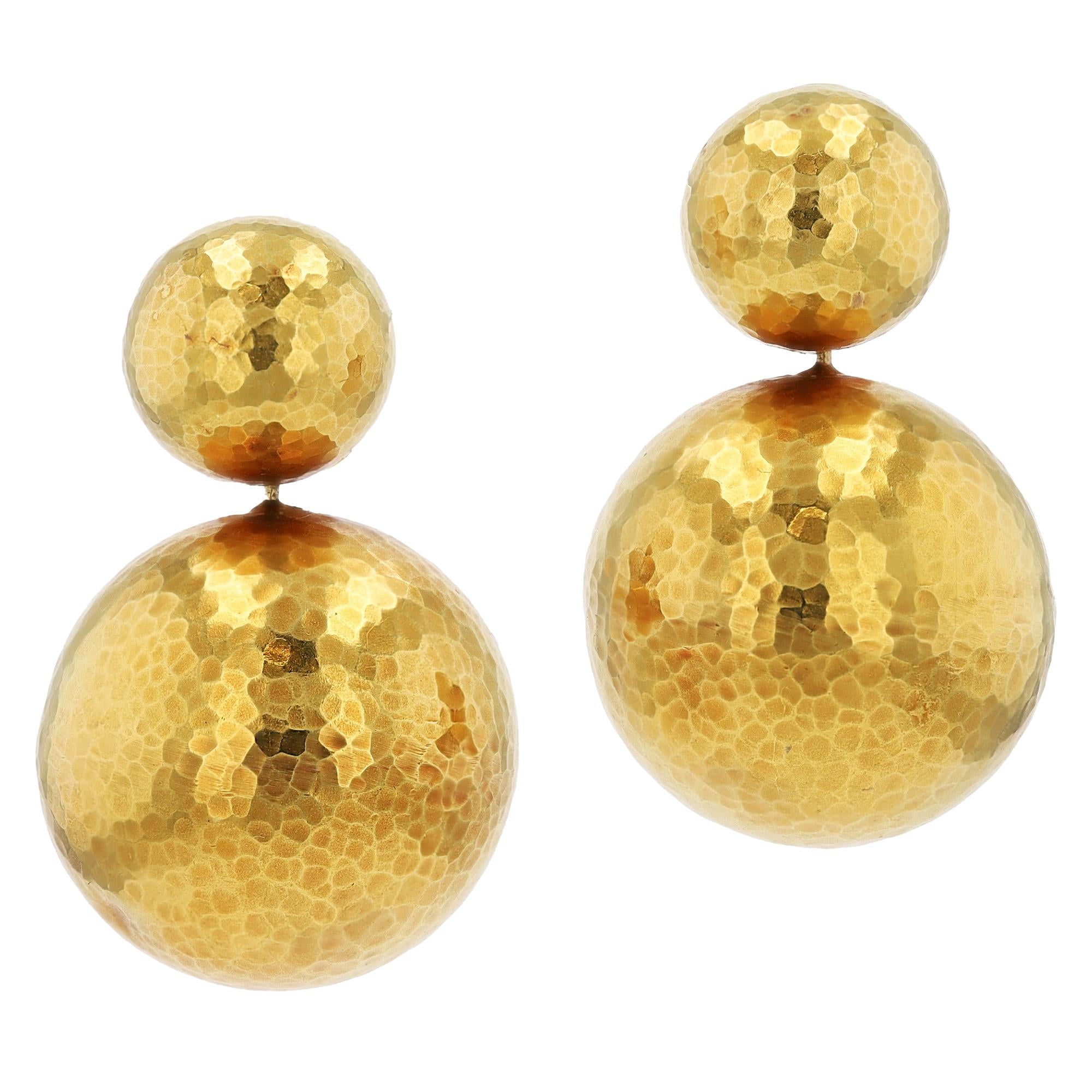 Vintage Tiffany & Co Paloma Picasso 18k Gold Hammered Planets Drop Earrings
