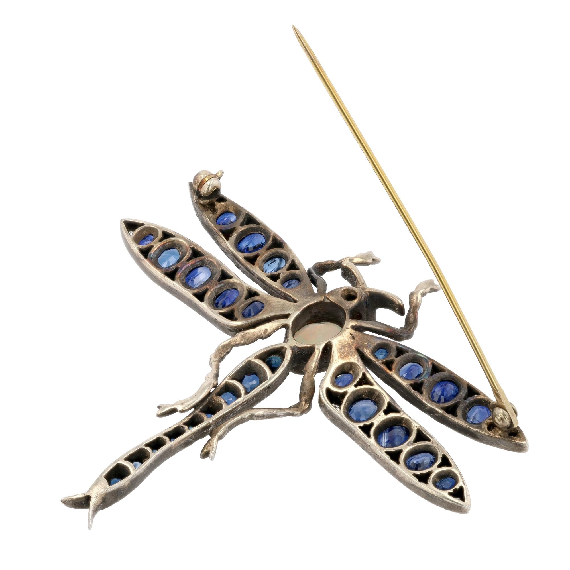 Victorian Sapphire Dragonfly 14k/Silver Brooch Pin