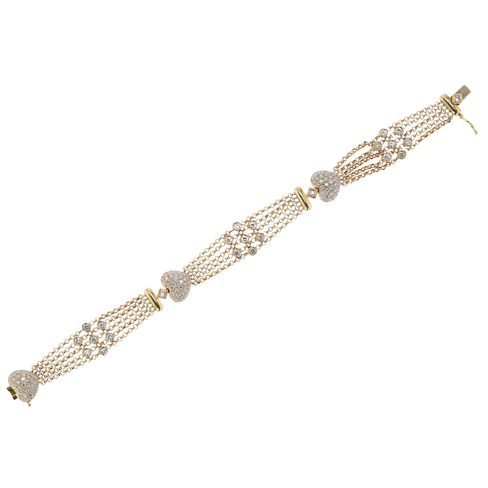 RDY 1990s 18k Gold Designer 2 Carat Pavé Diamond Heart Link Bracelet