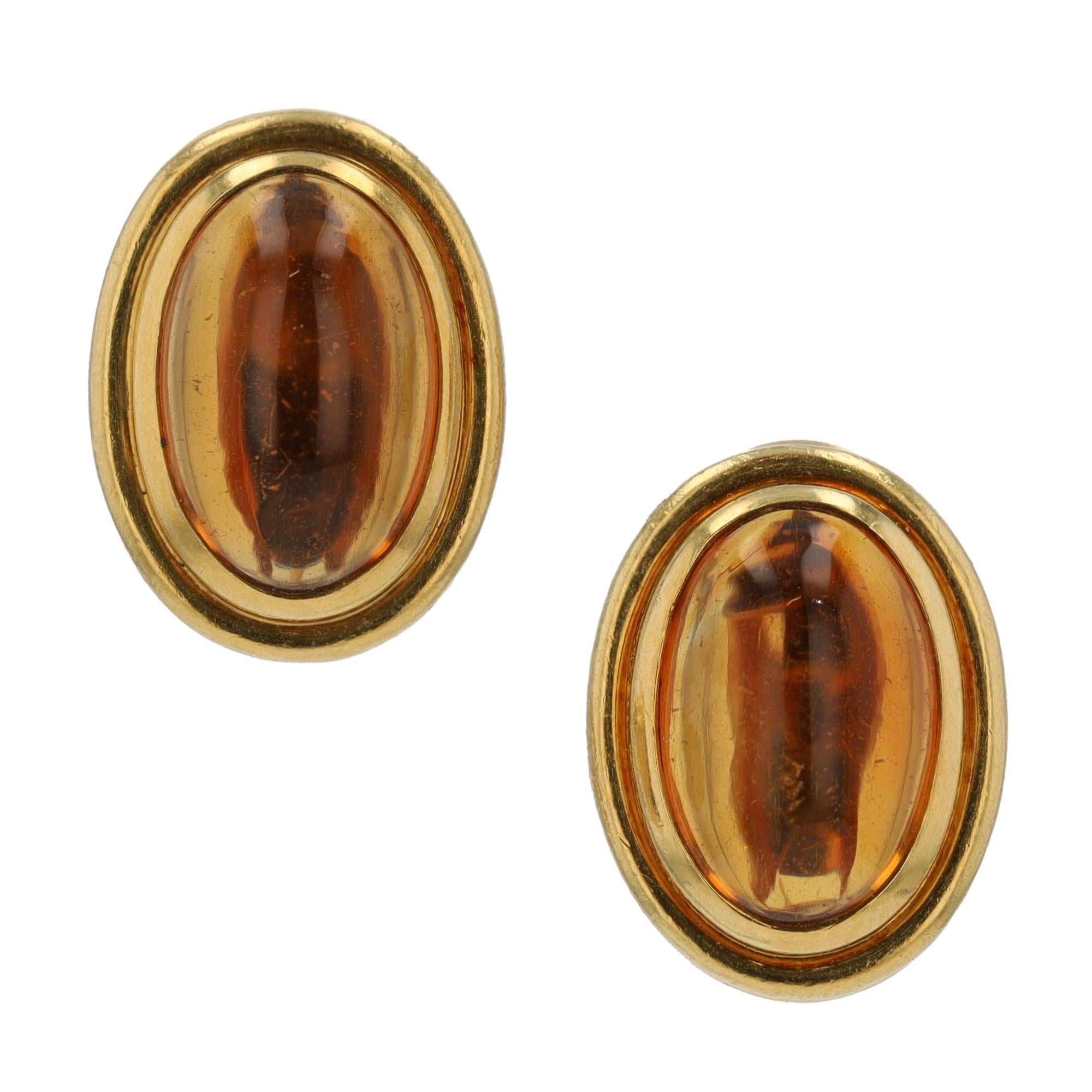 Vintage BVLGARI Citrine Cabochon and 18k Yellow Gold Earrings