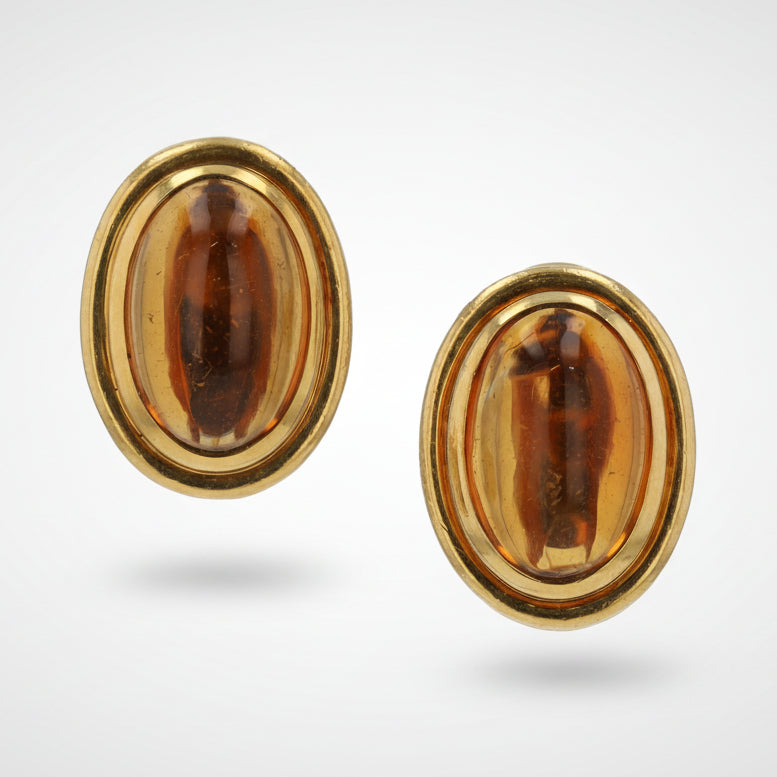 Vintage BVLGARI Citrine Cabochon and 18k Yellow Gold Earrings