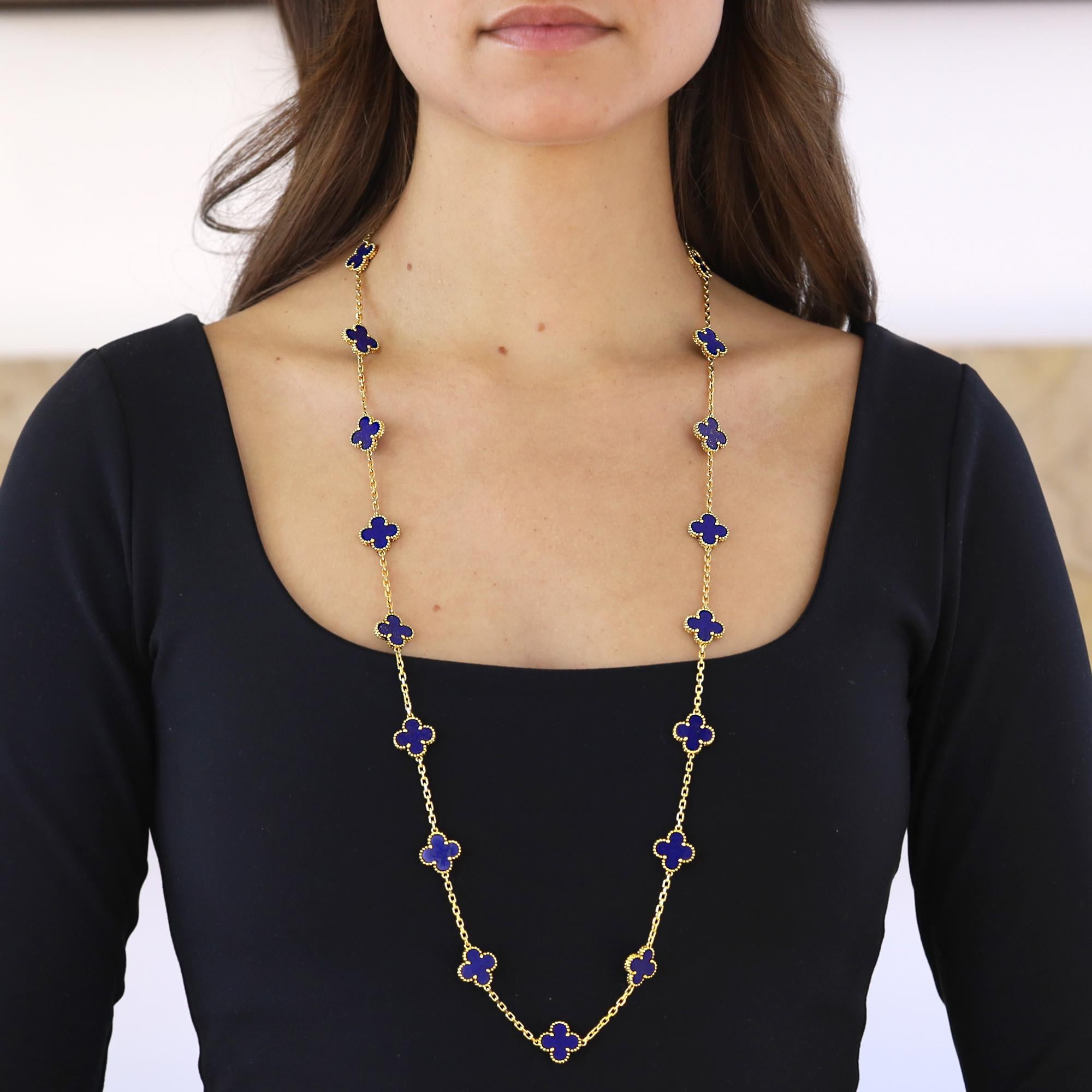 Vintage Van Cleef & Arpels Lapis Lazuli 20 Motif 18k Gold Alhambra Necklace
