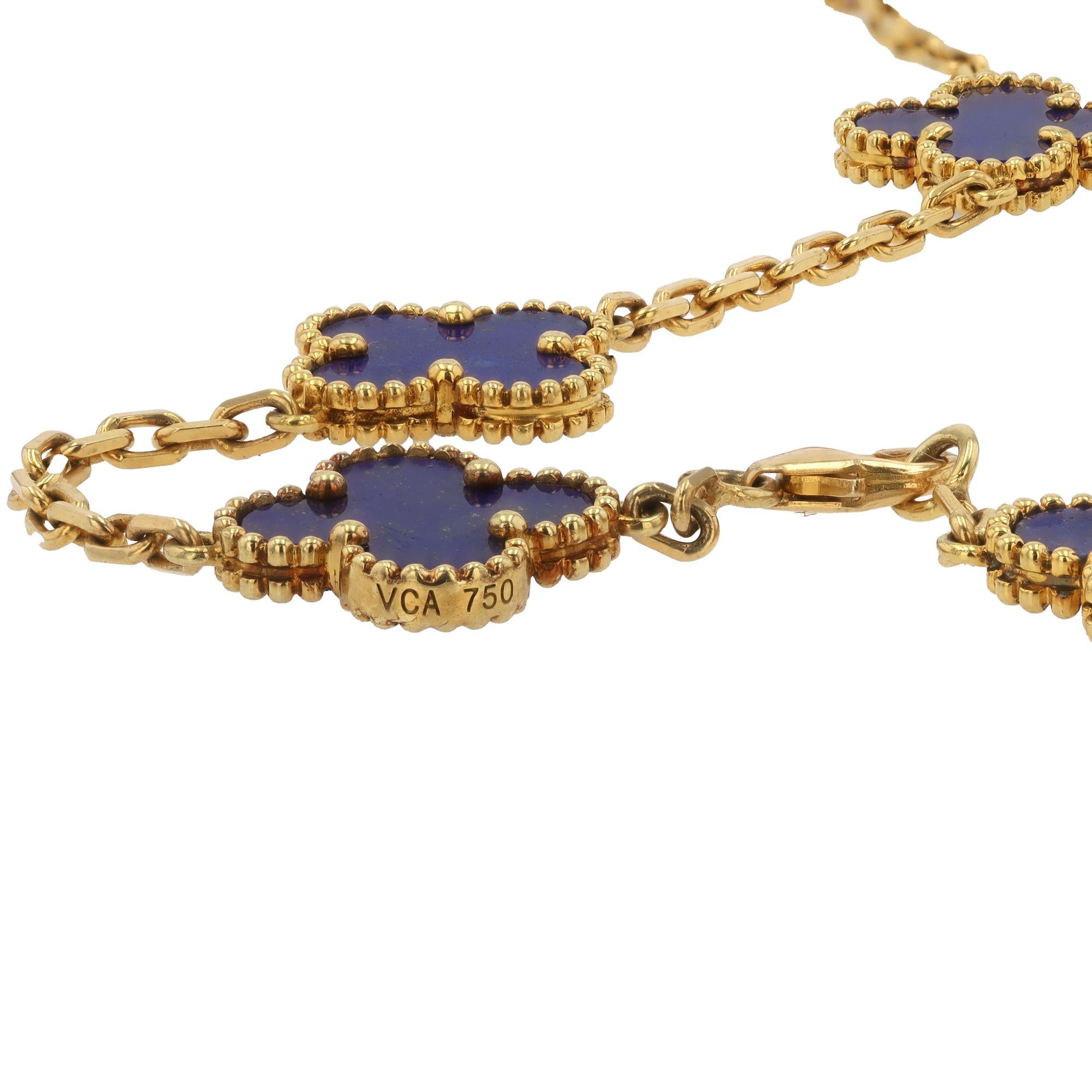 Vintage Van Cleef & Arpels Lapis Lazuli 20 Motif 18k Gold Alhambra Necklace