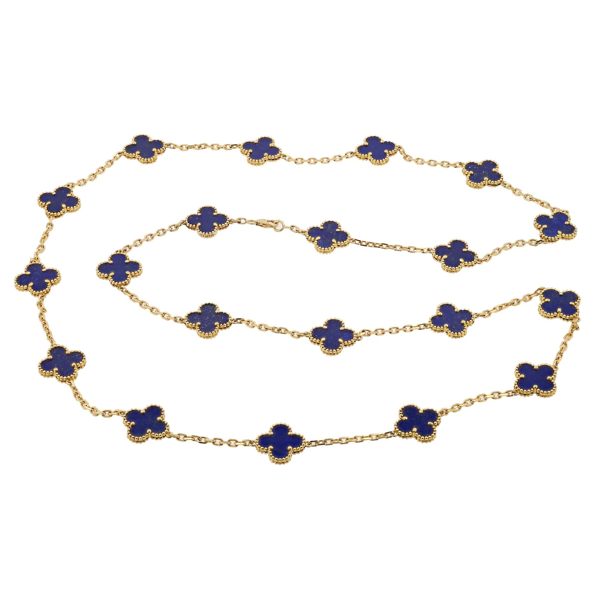 Vintage Van Cleef & Arpels Lapis Lazuli 20 Motif 18k Gold Alhambra Necklace