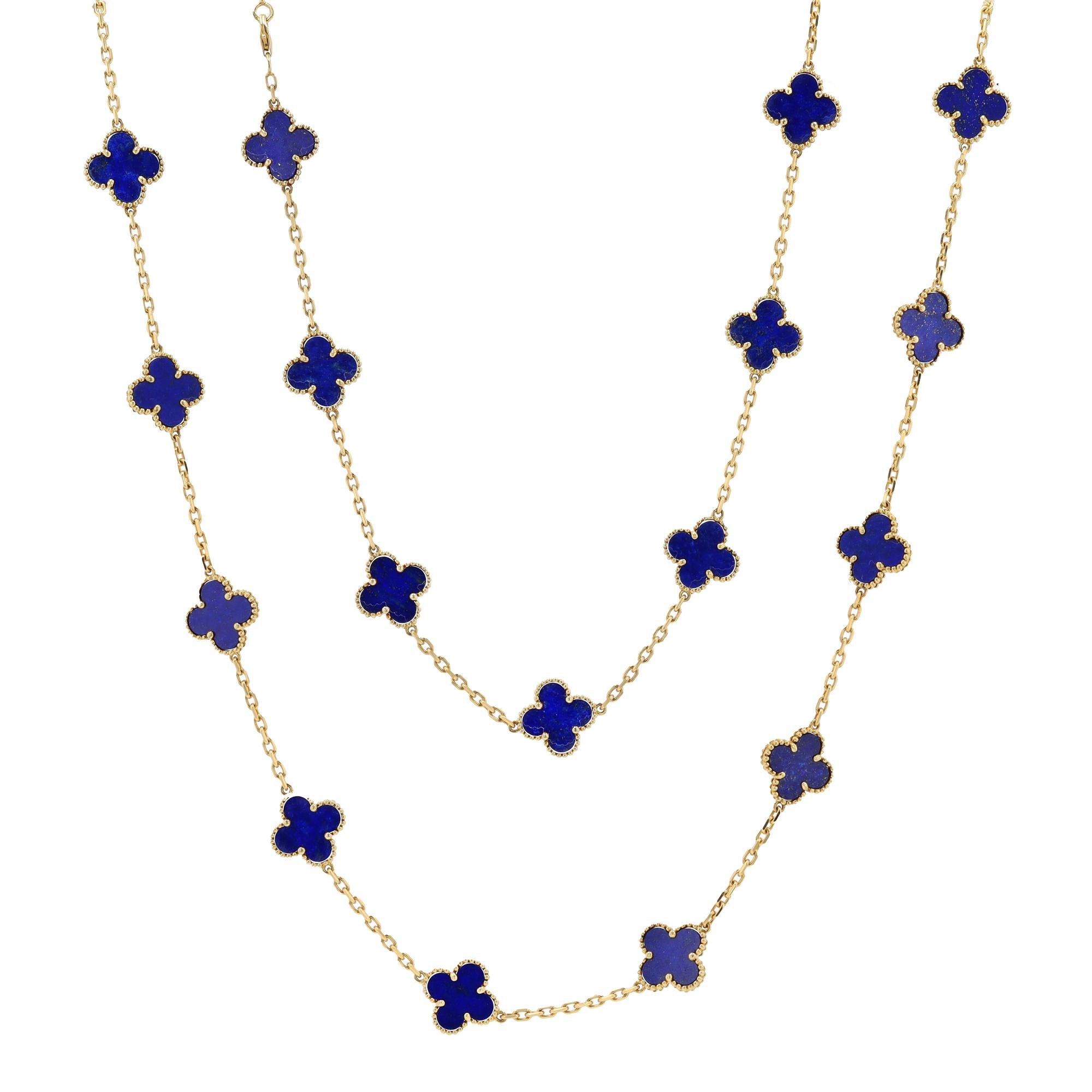 Vintage Van Cleef & Arpels Lapis Lazuli 20 Motif 18k Gold Alhambra Necklace