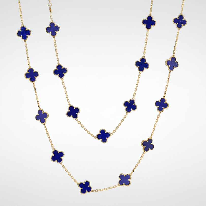 Vintage Van Cleef & Arpels Lapis Lazuli 20 Motif 18k Gold Alhambra Necklace