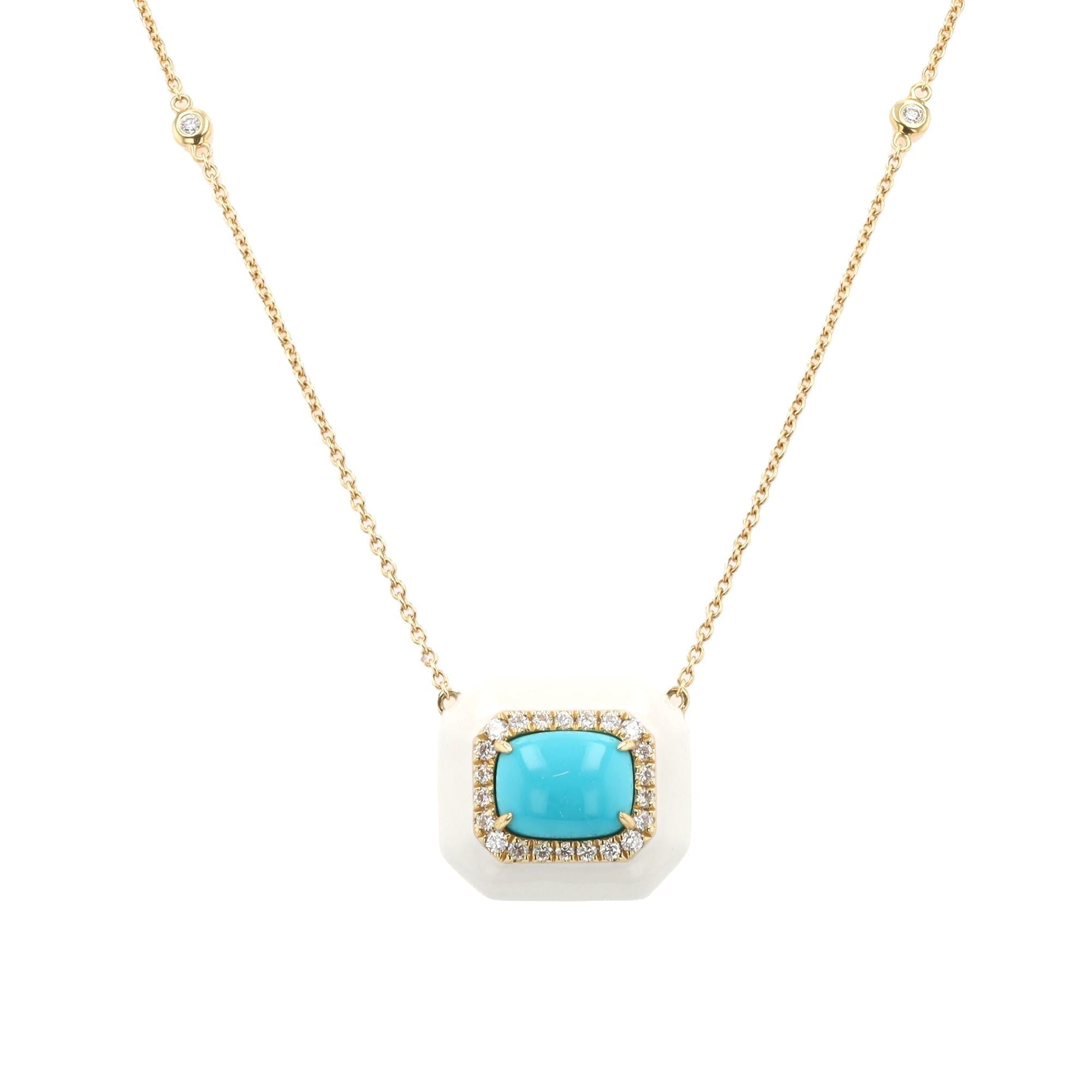 Turquoise Diamond & Enamel 18k Gold Necklace