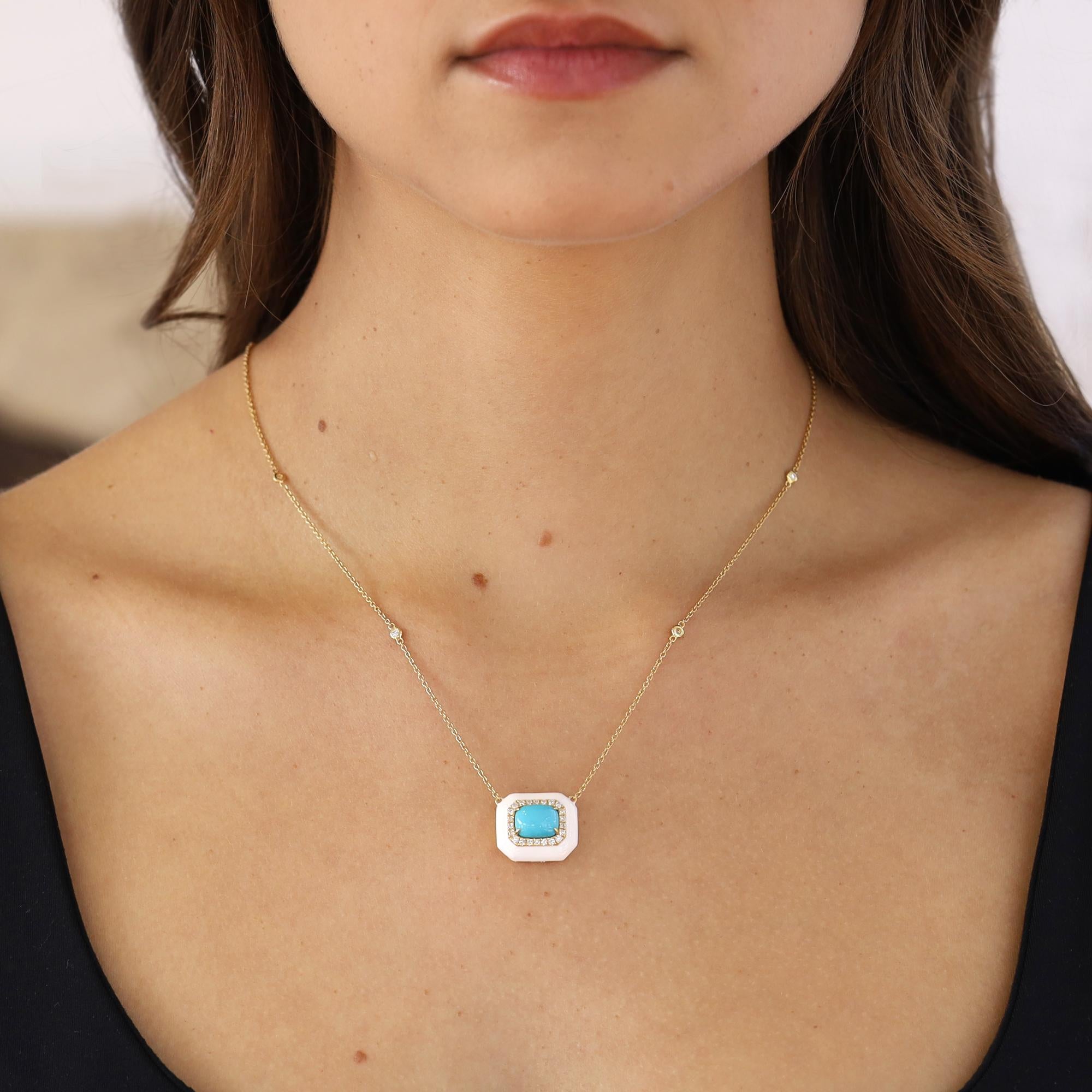 Turquoise Diamond & Enamel 18k Gold Necklace