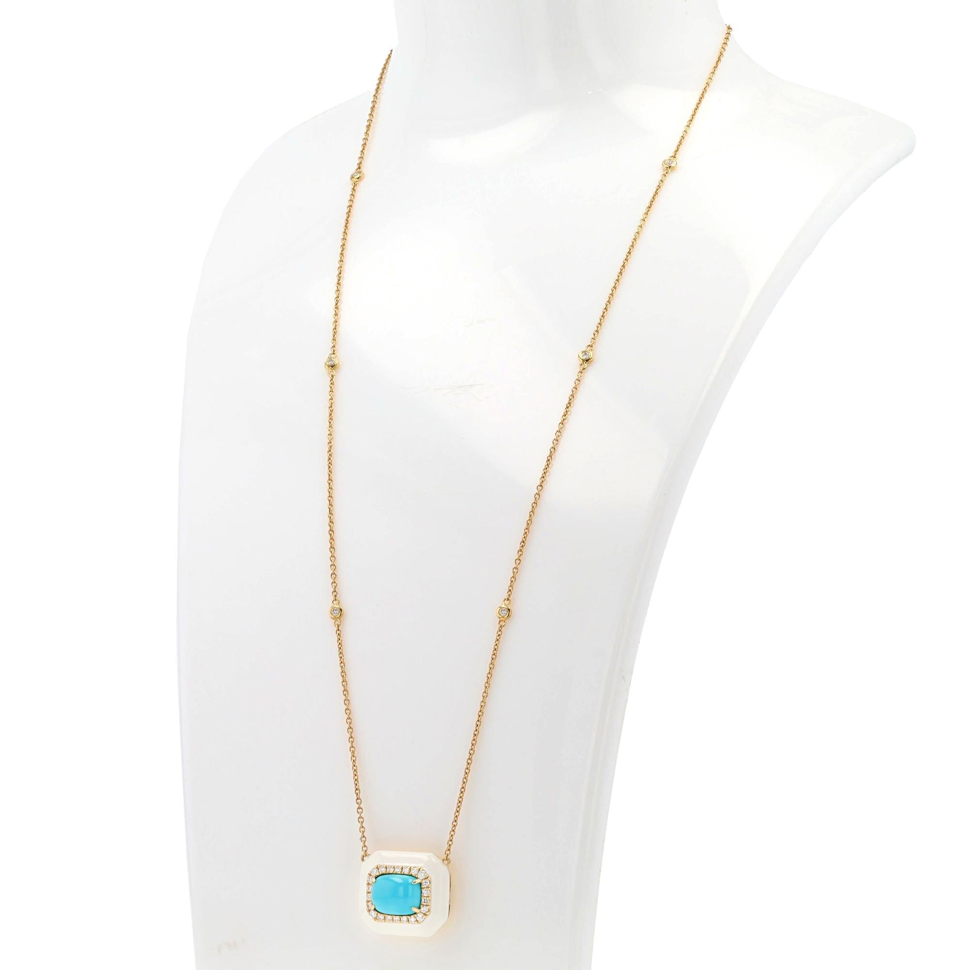 Turquoise Diamond & Enamel 18k Gold Necklace