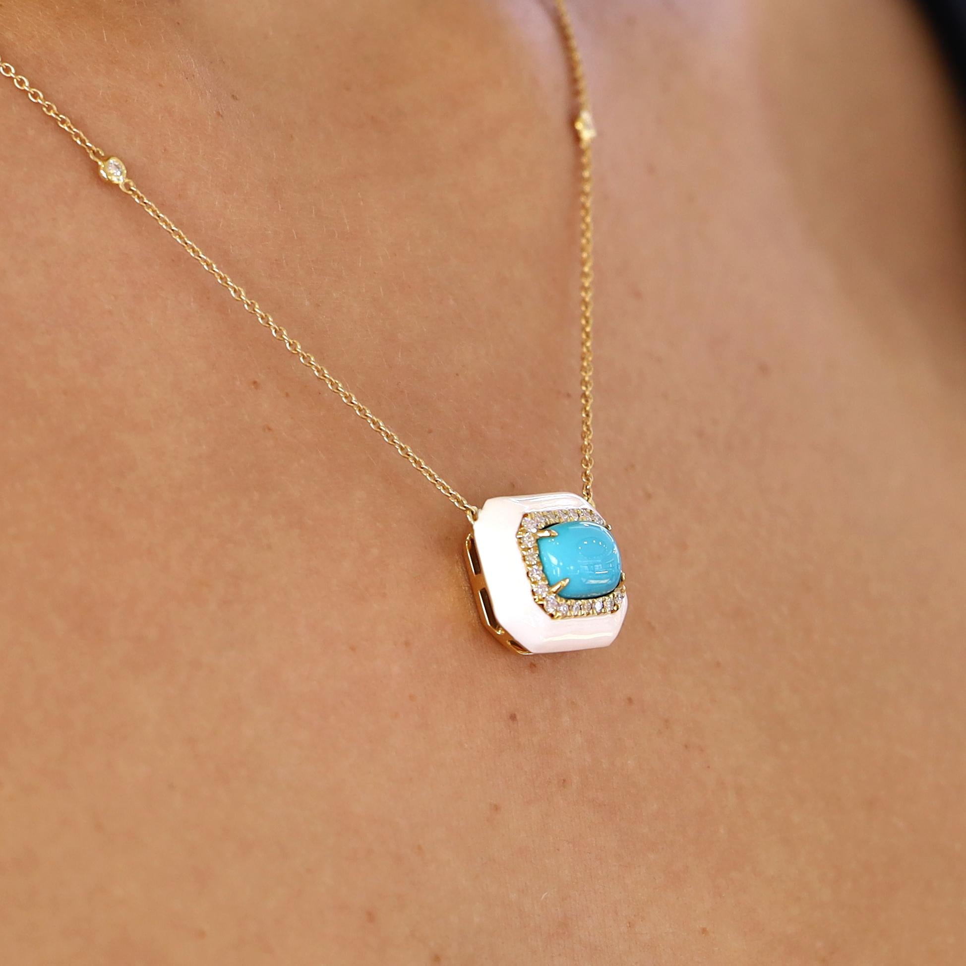 Turquoise Diamond & Enamel 18k Gold Necklace
