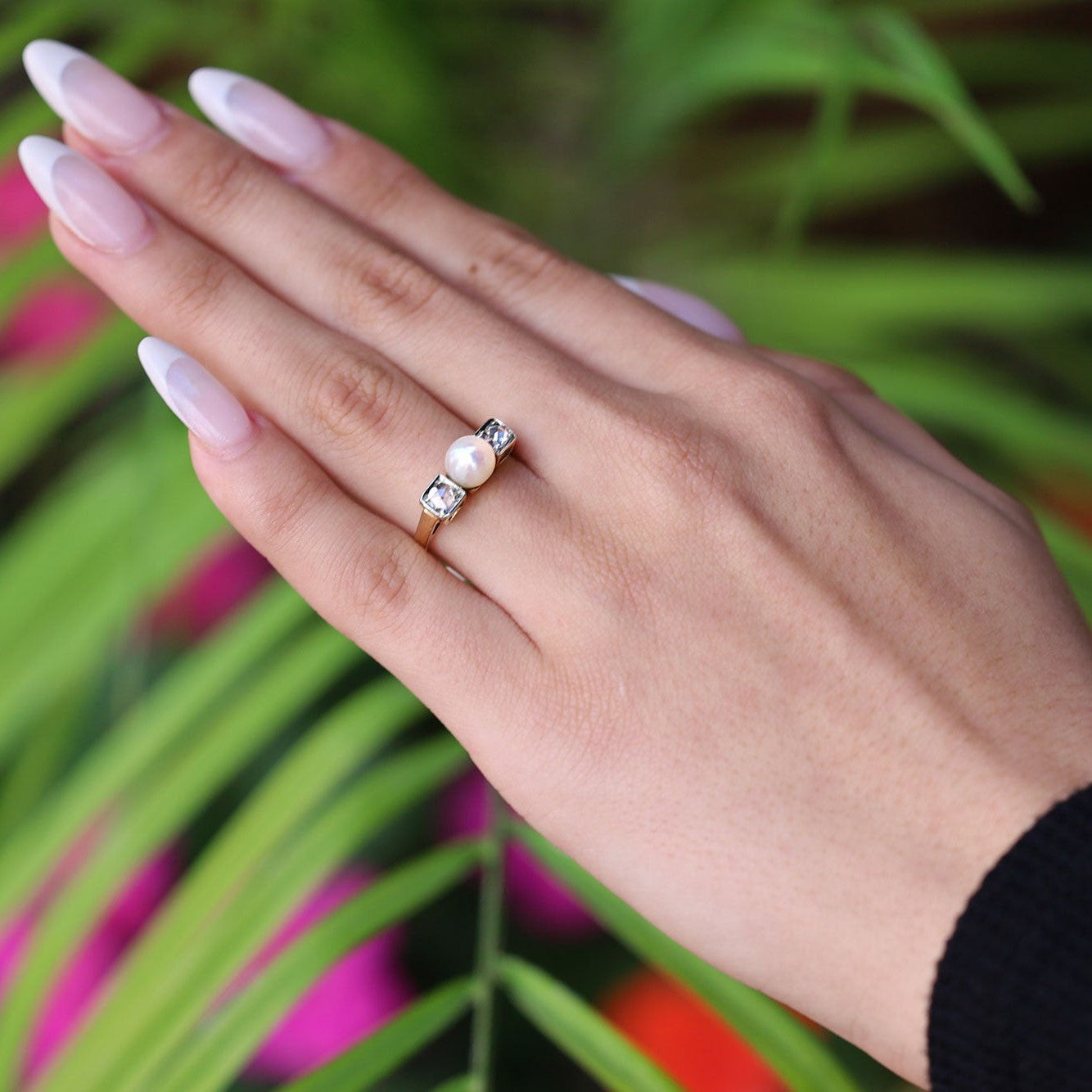 Victorian 0.10ctw Rose Cut Diamond & Pearl Ring