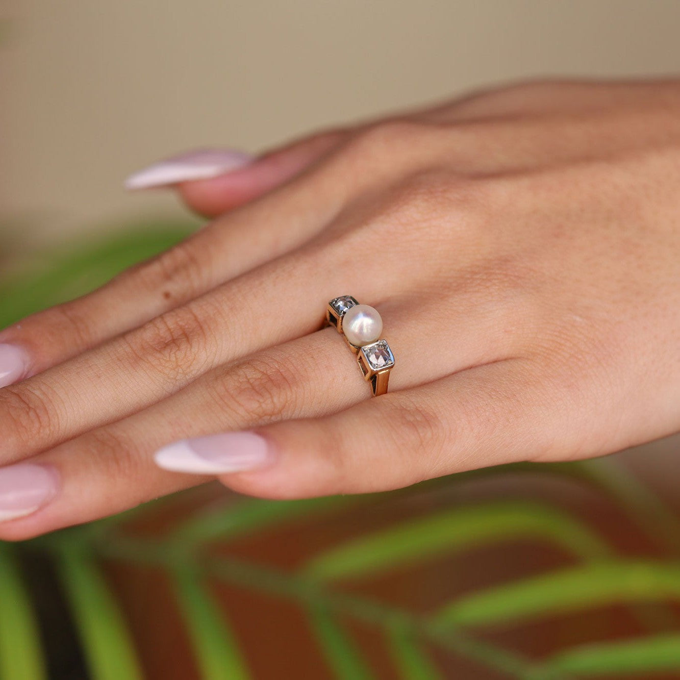 Victorian 0.10ctw Rose Cut Diamond & Pearl Ring