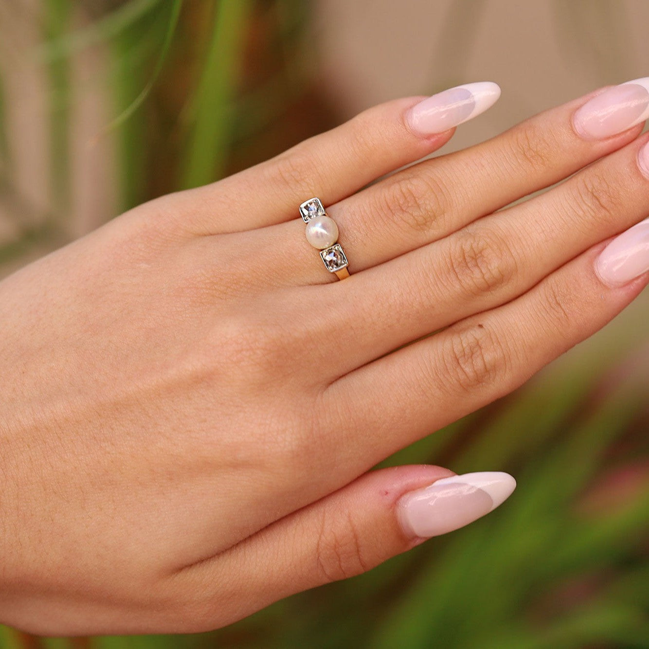Victorian 0.10ctw Rose Cut Diamond & Pearl Ring
