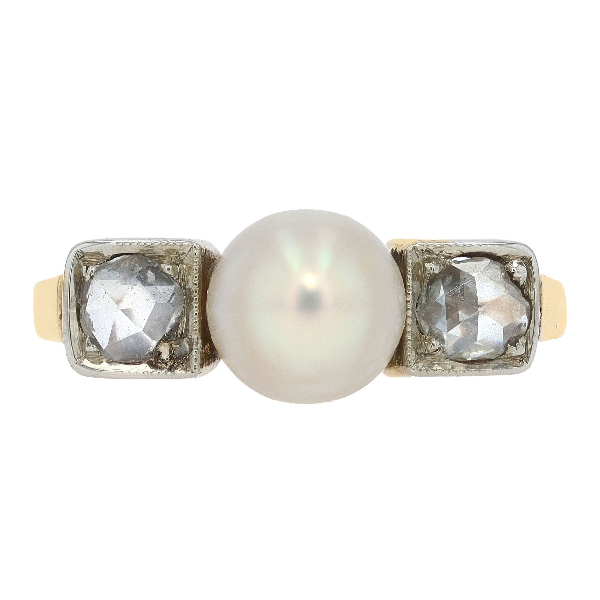 Victorian 0.10ctw Rose Cut Diamond & Pearl Ring