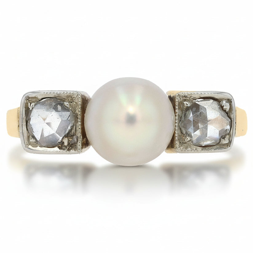Victorian 0.10ctw Rose Cut Diamond & Pearl Ring