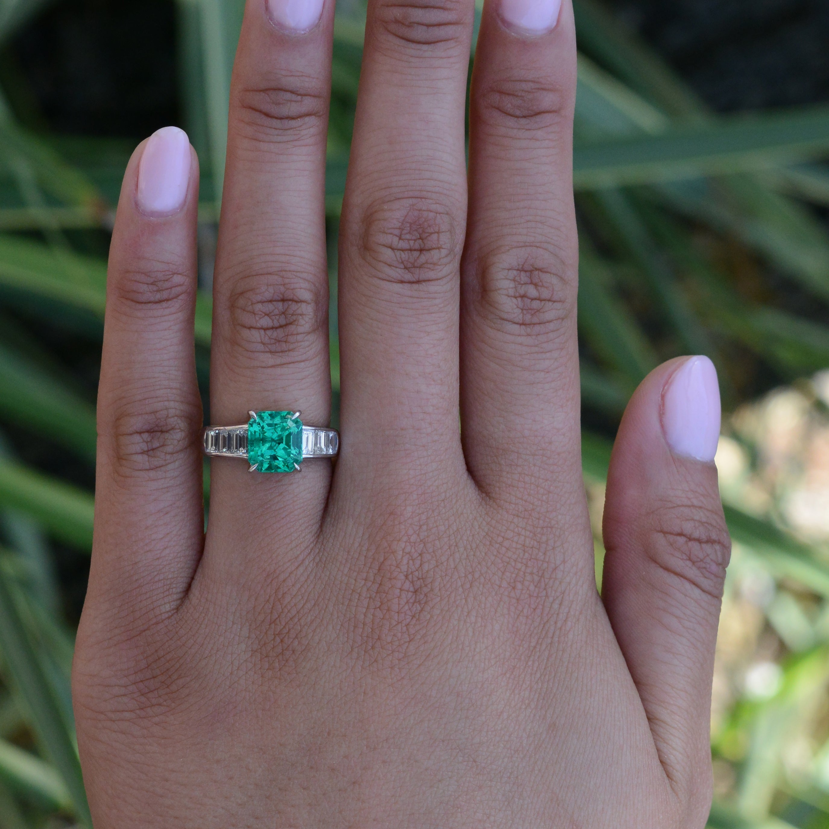 AGL Certified 2.55 Carat Colombian Emerald Diamond Ring