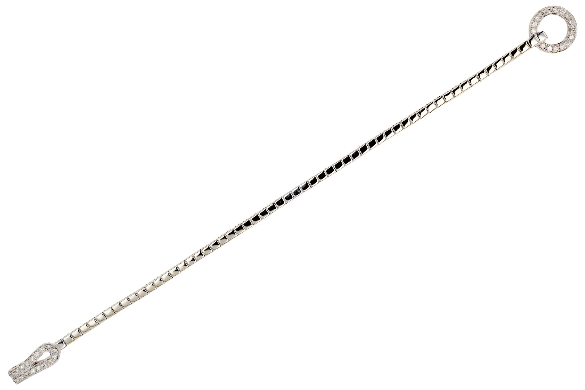 Agrafe Style Italian 18k White Gold & Diamond Designer Buckle Bracelet