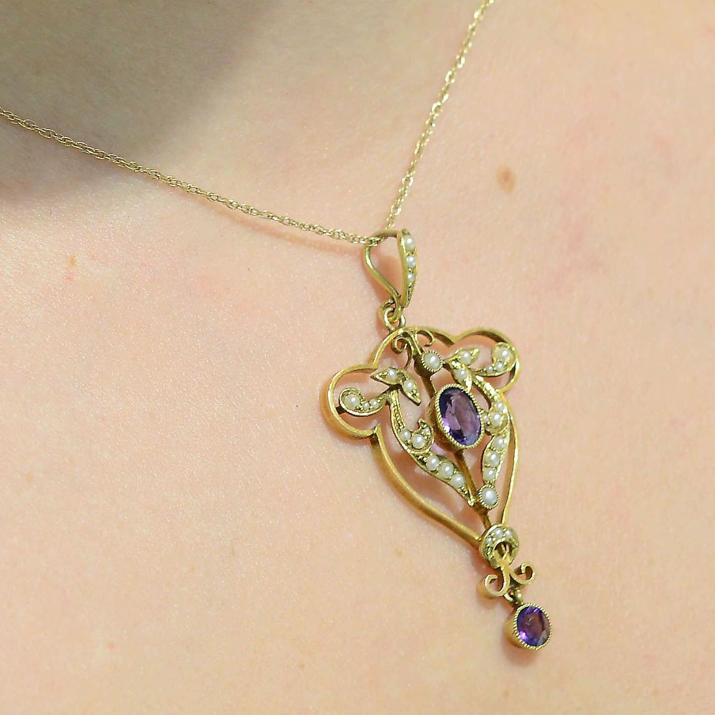 Alphonse Mucha Era Art Nouveau Amethyst & Seed Pearl Necklace