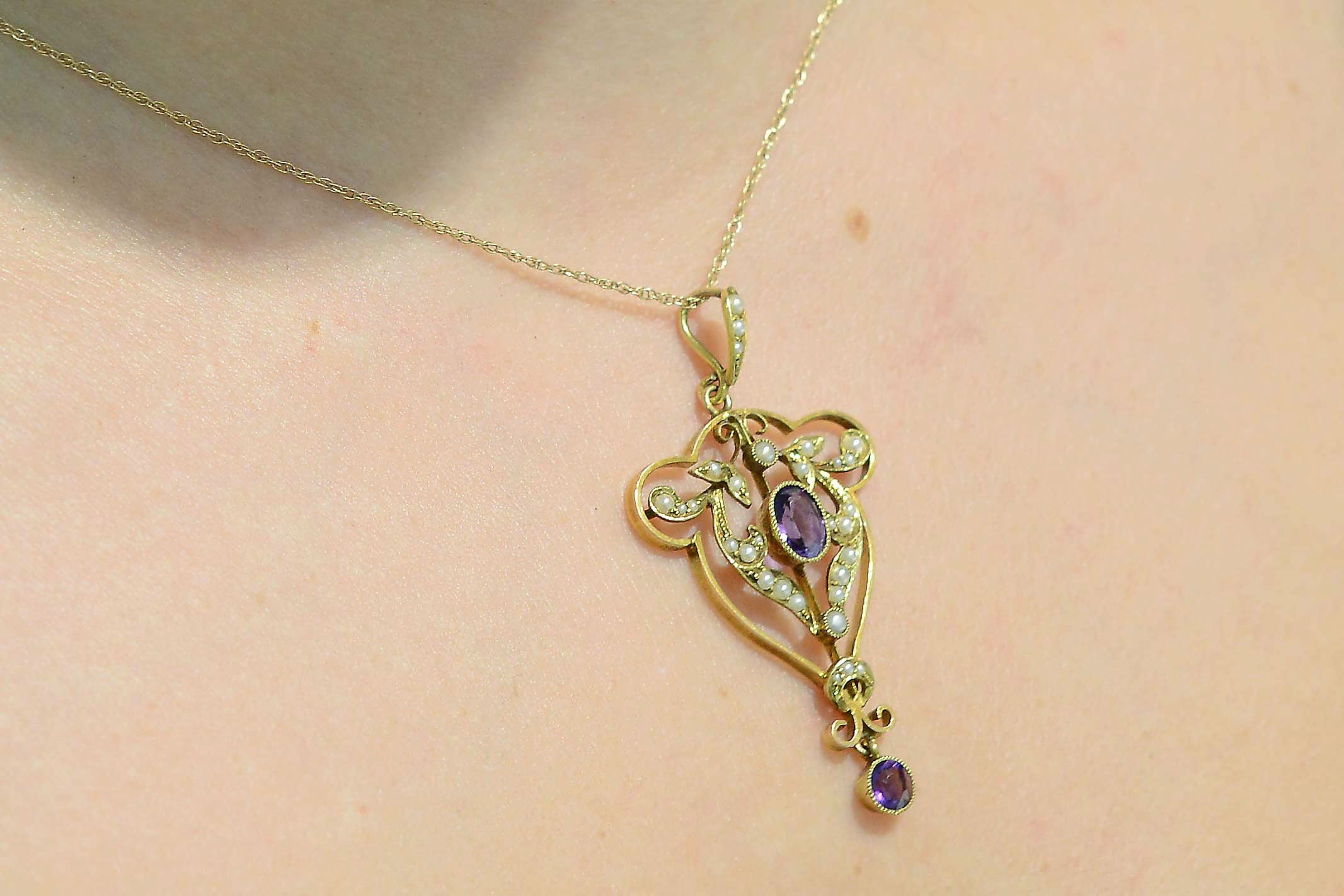 Alphonse Mucha Era Art Nouveau Amethyst & Seed Pearl Necklace