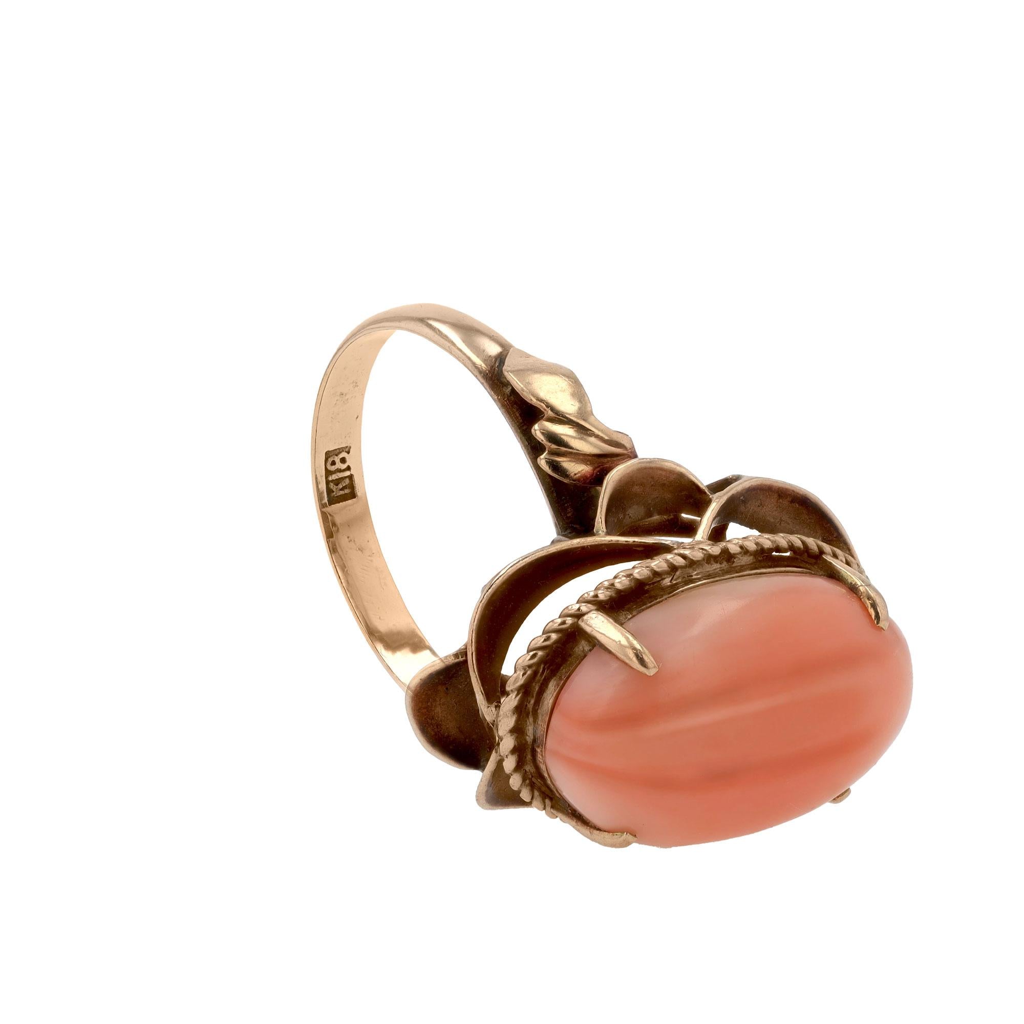 Vintage Art Nouveau Angel Skin Coral & 18k Rose Gold Ring
