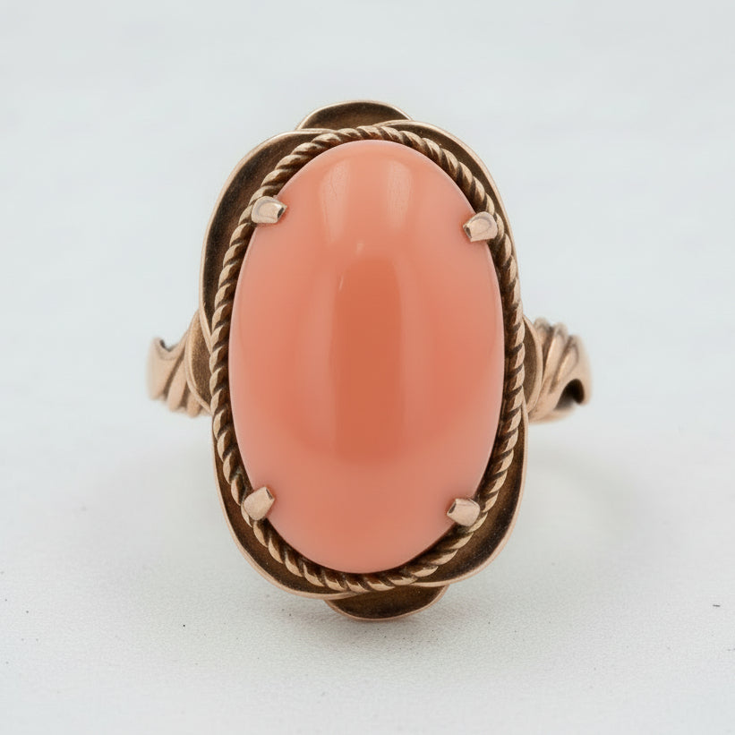 Vintage Art Nouveau Angel Skin Coral & 18k Rose Gold Ring