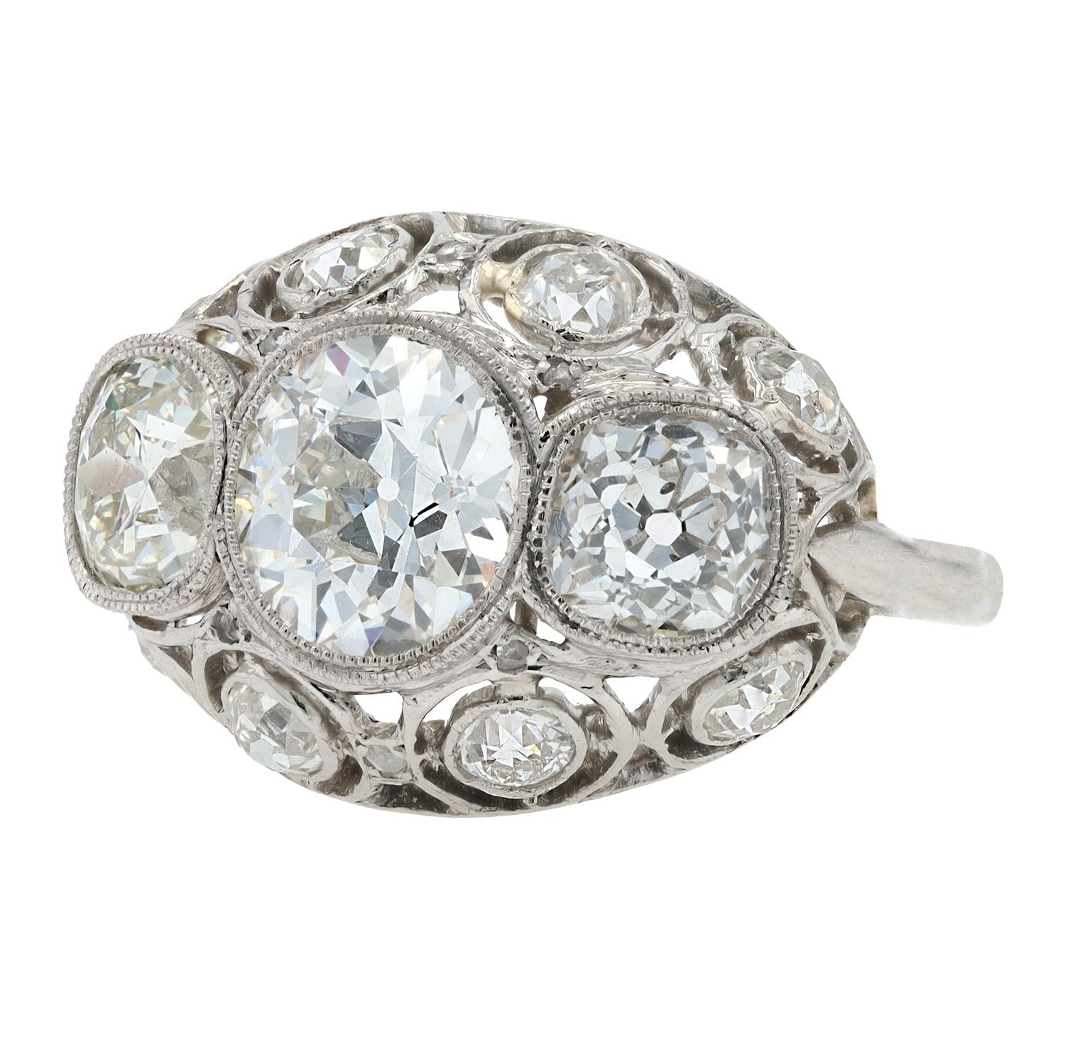 Elegant Edwardian GIA Diamond 3 Stone 4 Carat Engagement Ring