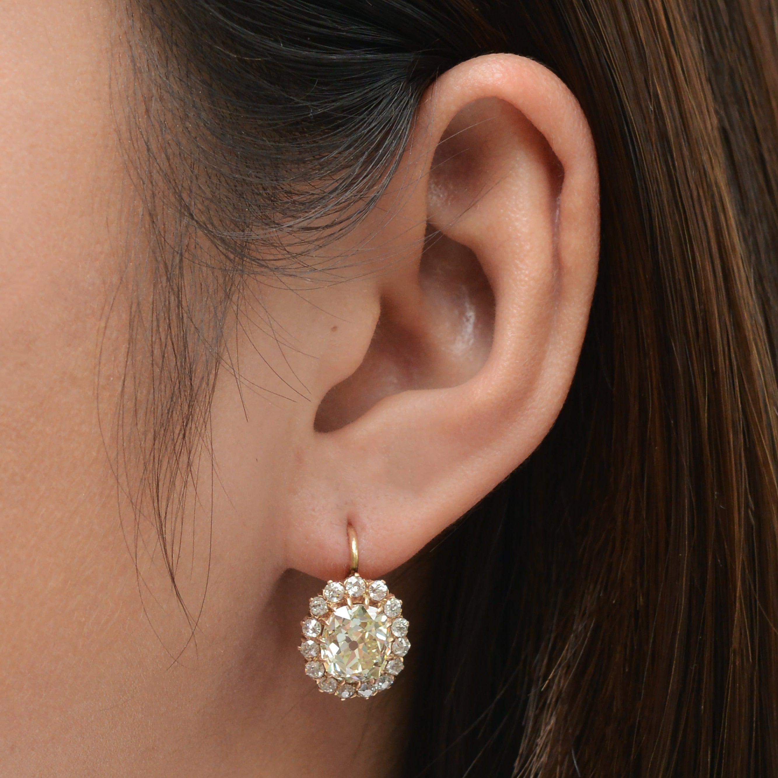 Antique 5 Carat Old Mine Cut Diamond Earrings