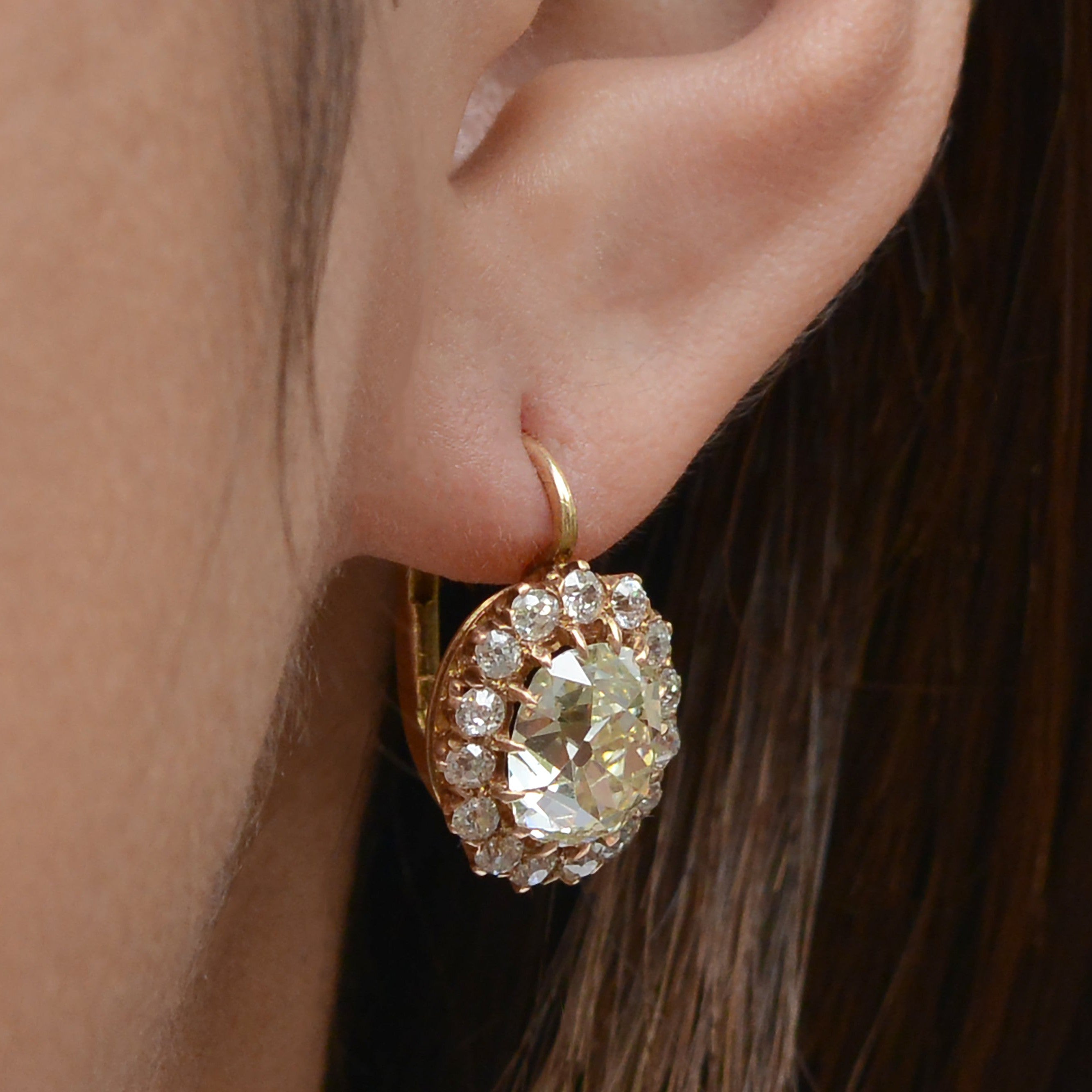 Antique 5 Carat Old Mine Cut Diamond Earrings