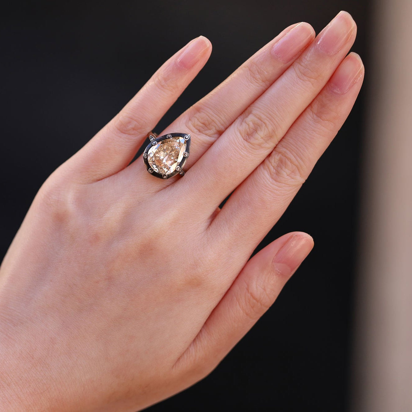 Antique 5.31 Carat Pear Cut Champagne Diamond Ring