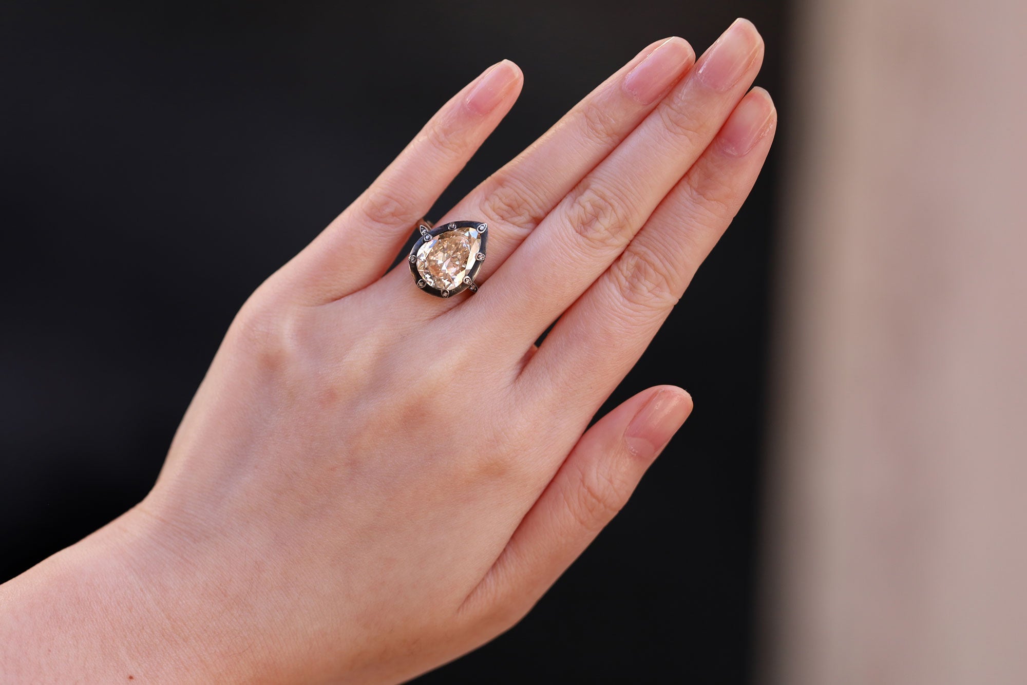 Antique 5.31 Carat Pear Cut Champagne Diamond Ring