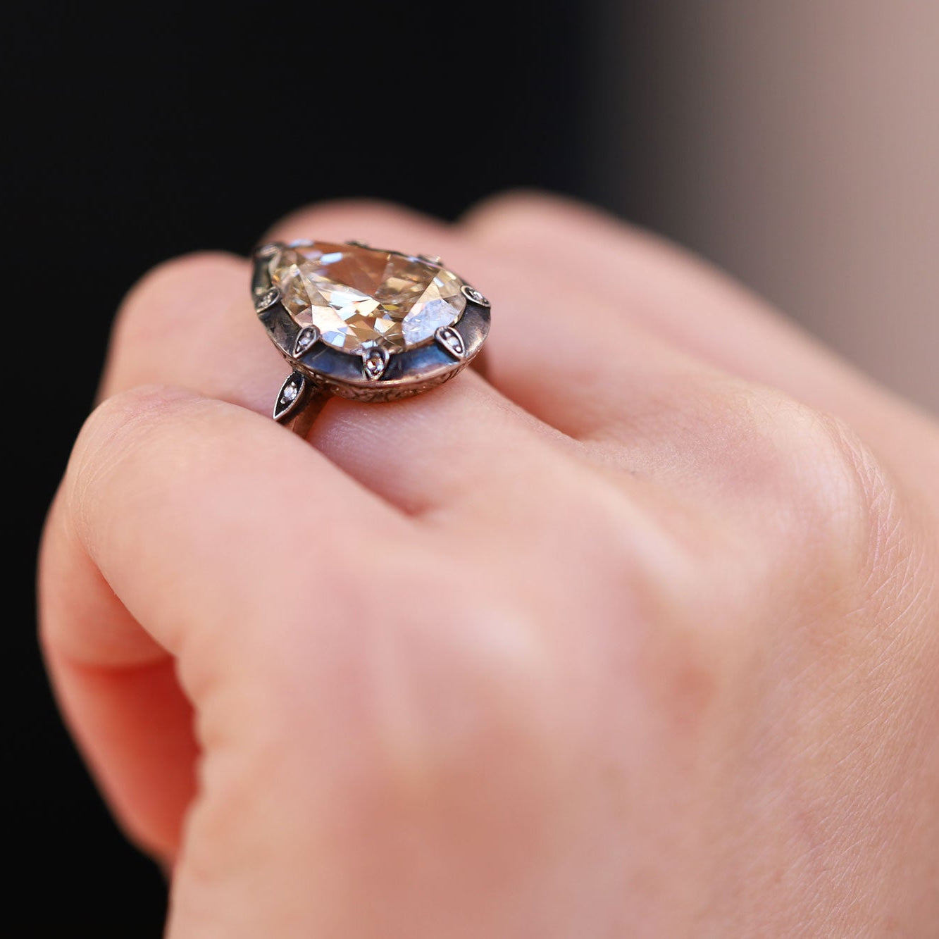 Antique 5.31 Carat Pear Cut Champagne Diamond Ring