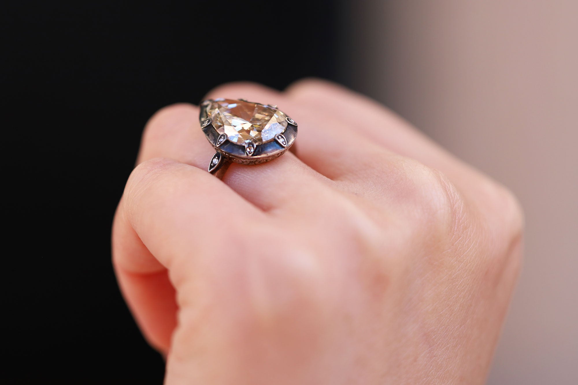 Antique 5.31 Carat Pear Cut Champagne Diamond Ring