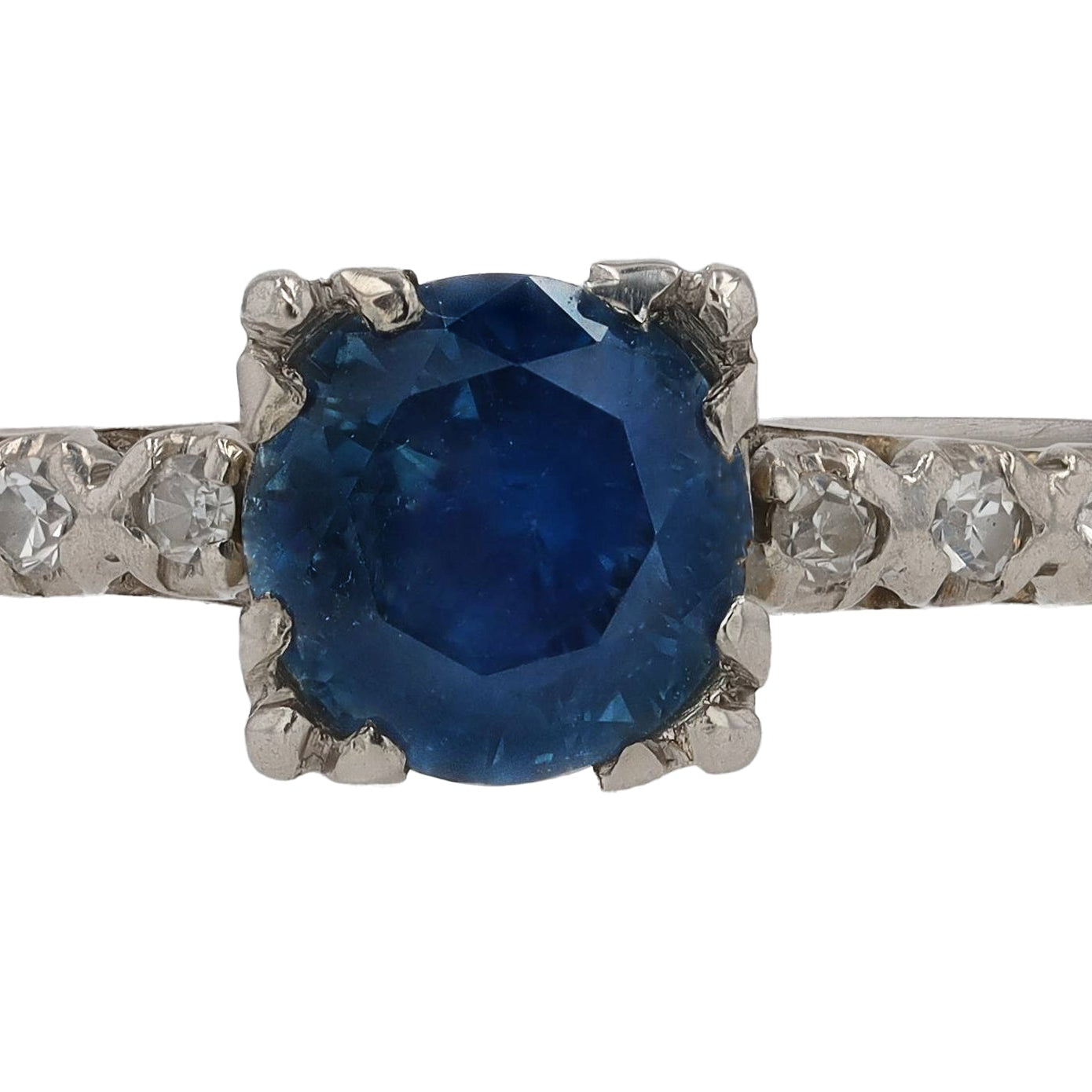 Antique Art Deco 1 Carat Blue Sapphire Solitaire Engagement Ring