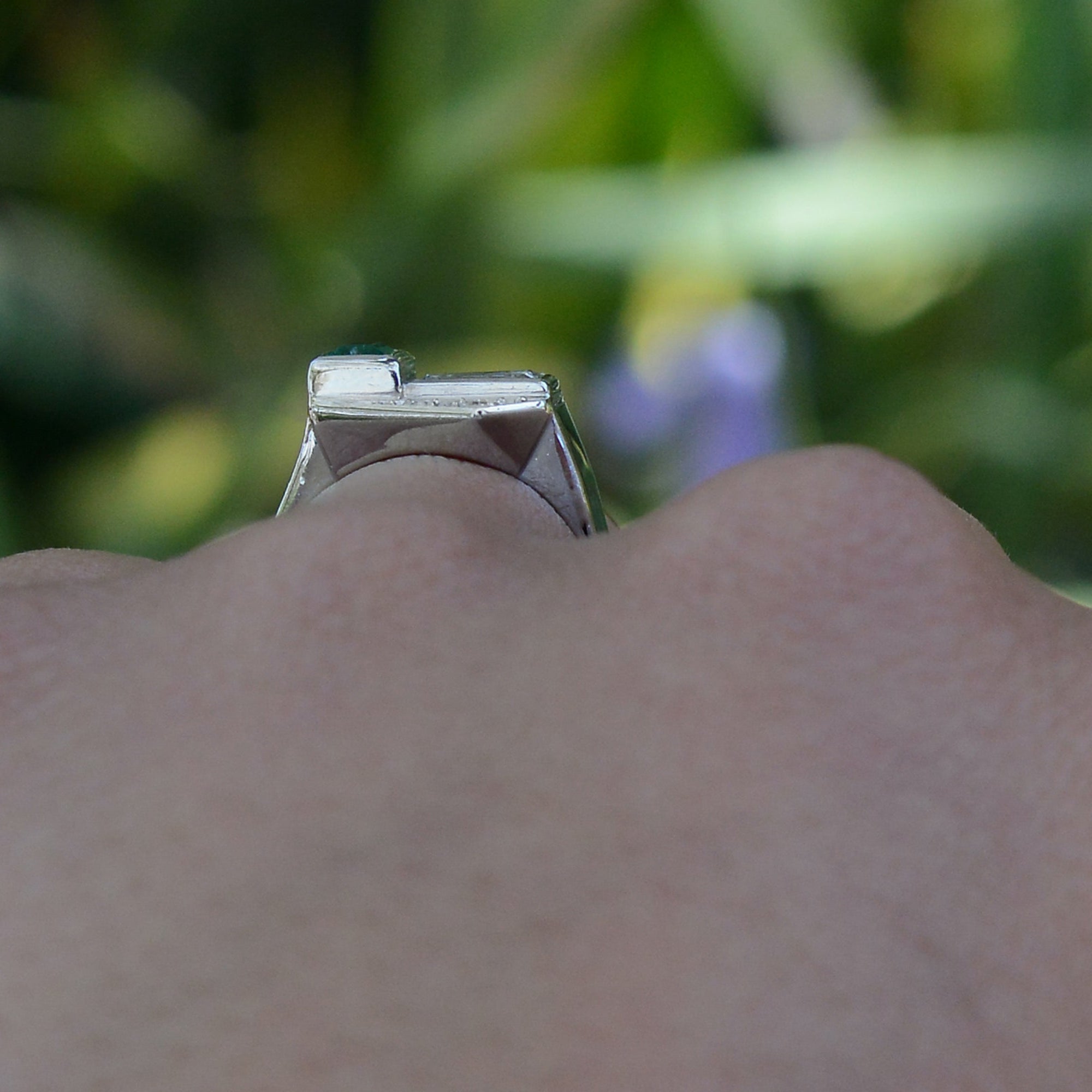Antique Art Deco 2 Stone Diamond Emerald Toi et Moi Engagement Ring