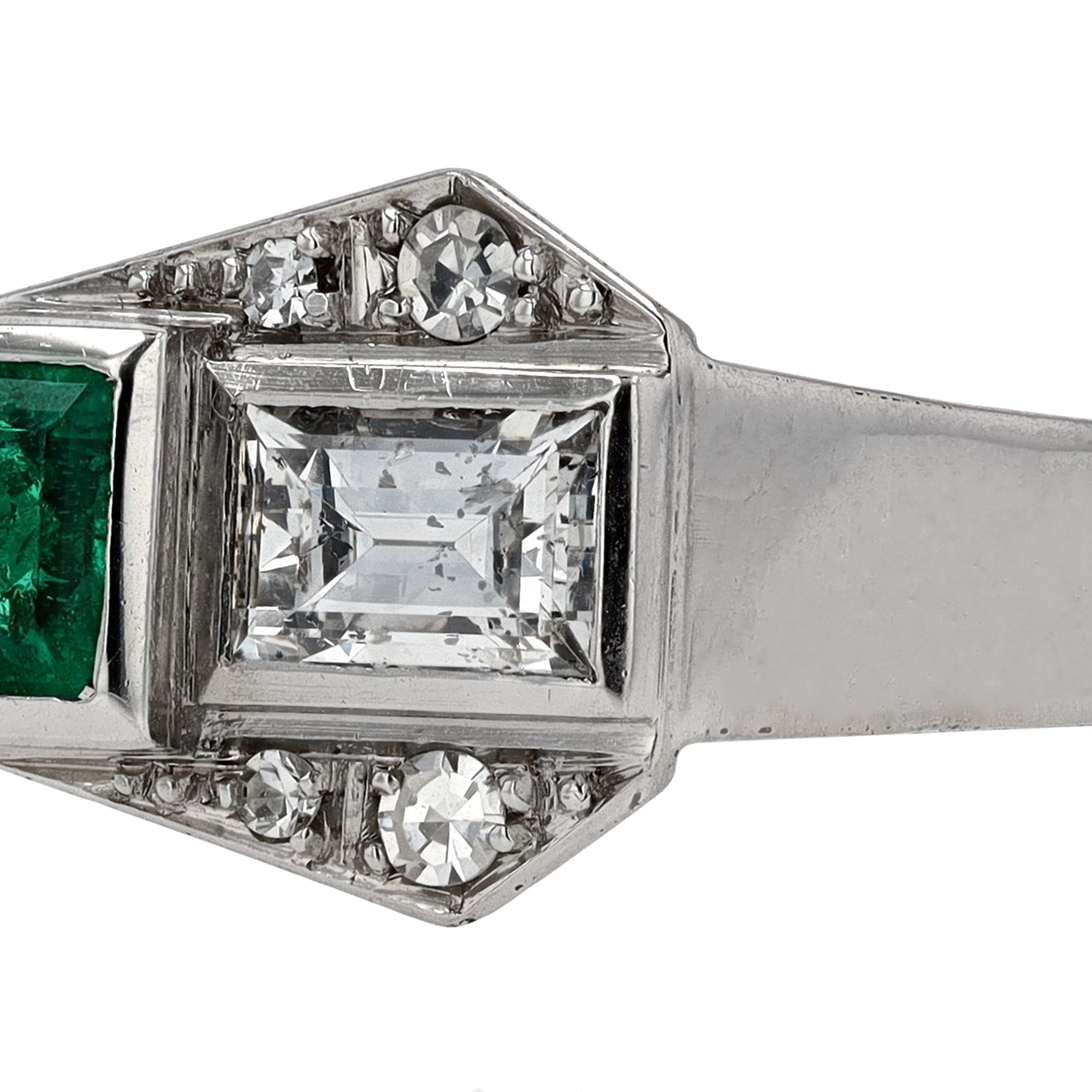 Antique Art Deco 2 Stone Diamond Emerald Toi et Moi Engagement Ring