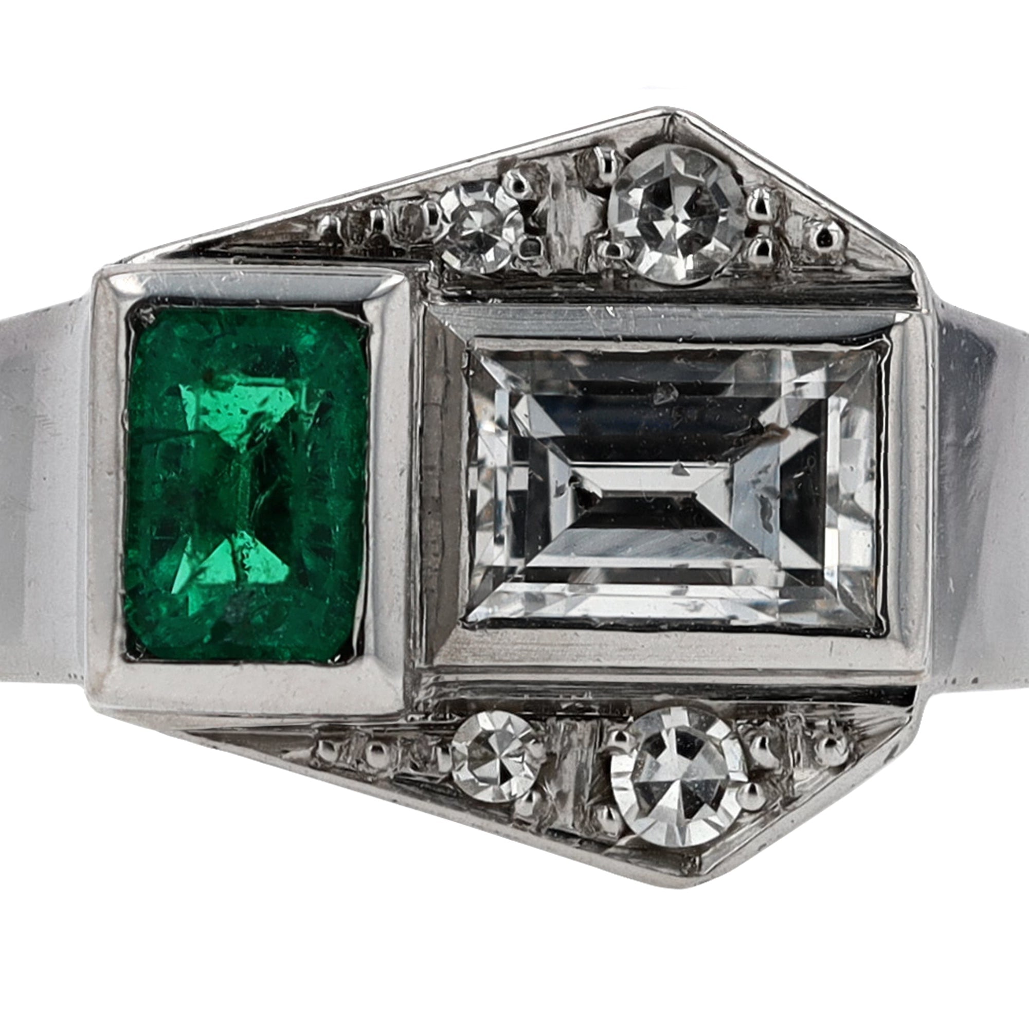 Antique Art Deco 2 Stone Diamond Emerald Toi et Moi Engagement Ring