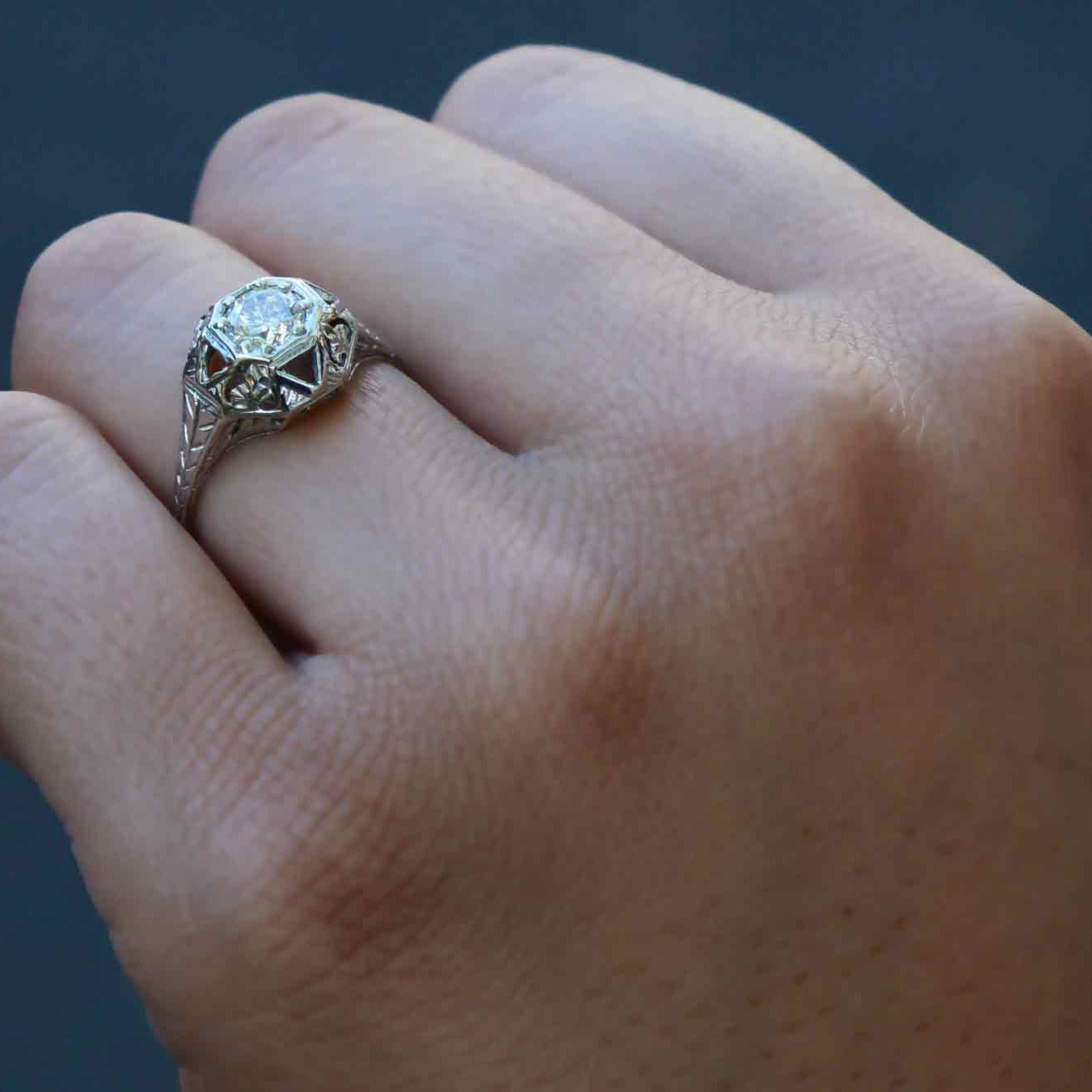 Antique Art Deco Diamond Engraved Engagement Ring