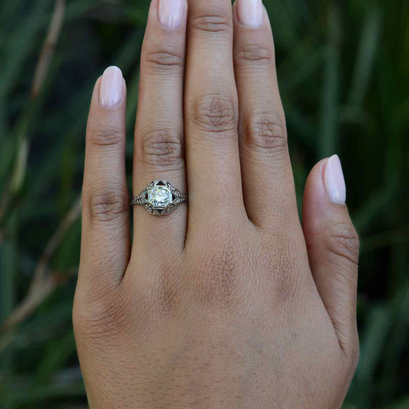 Antique Art Deco Diamond Engraved Engagement Ring