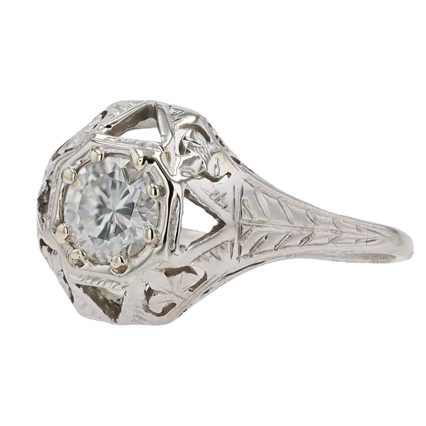 Antique Art Deco Diamond Engraved Engagement Ring