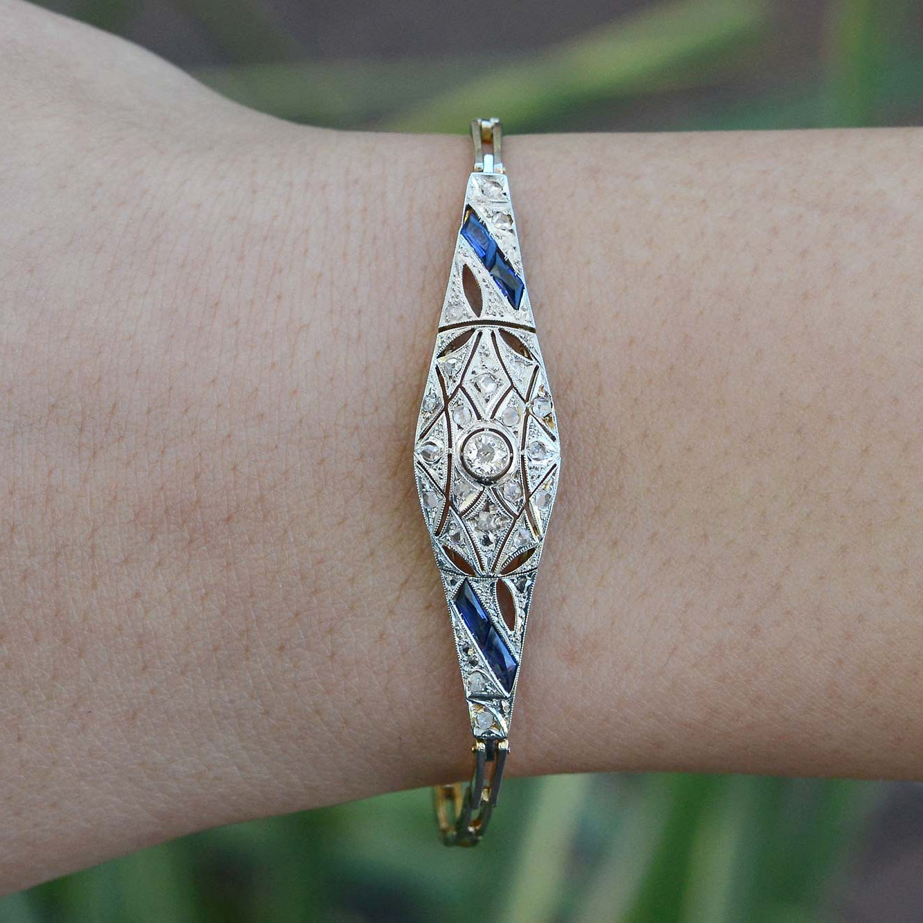 Antique Art Deco Era Sapphire and Diamond Bracelet