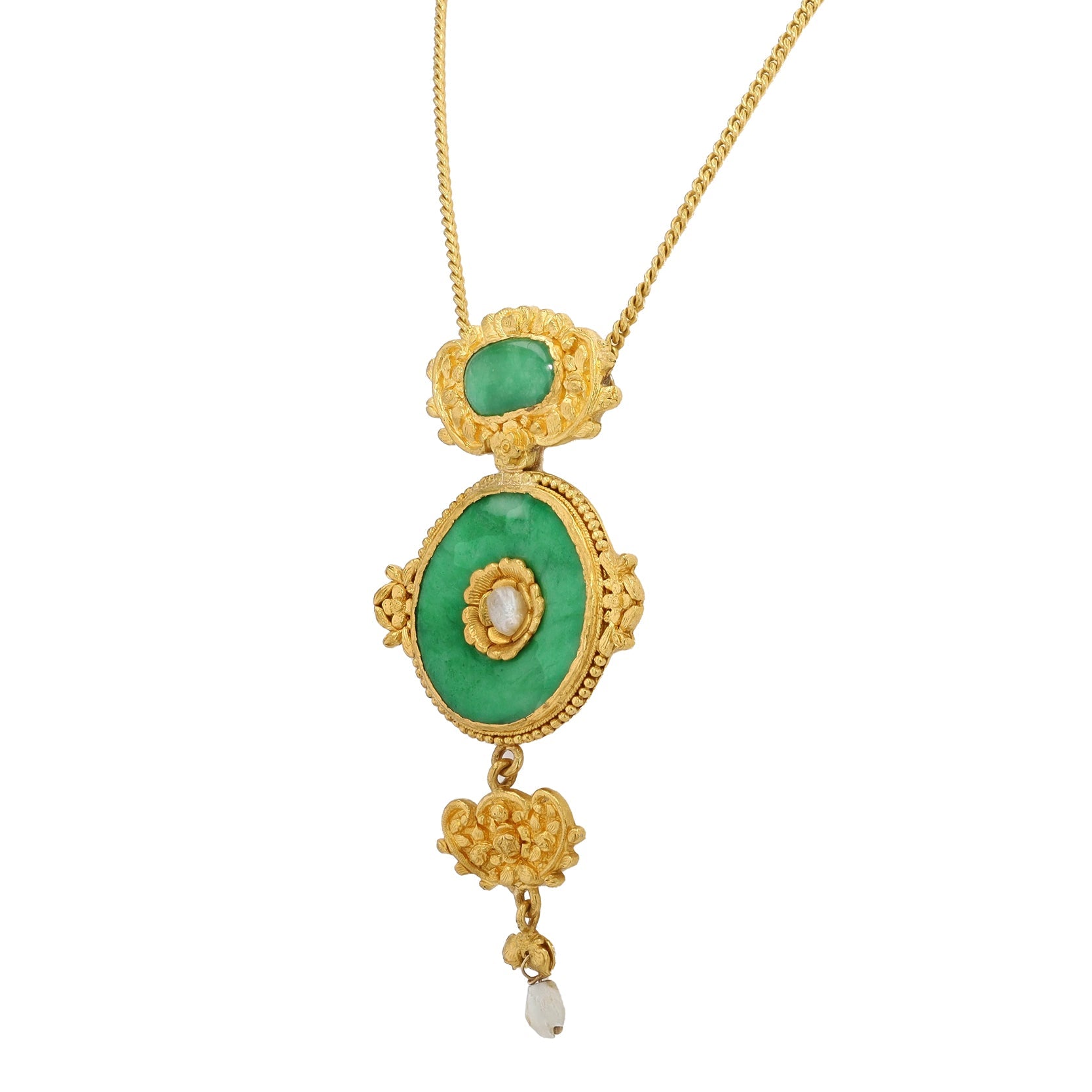 Antique Art Nouveau 24K Gold Imperial Jadeite Necklace